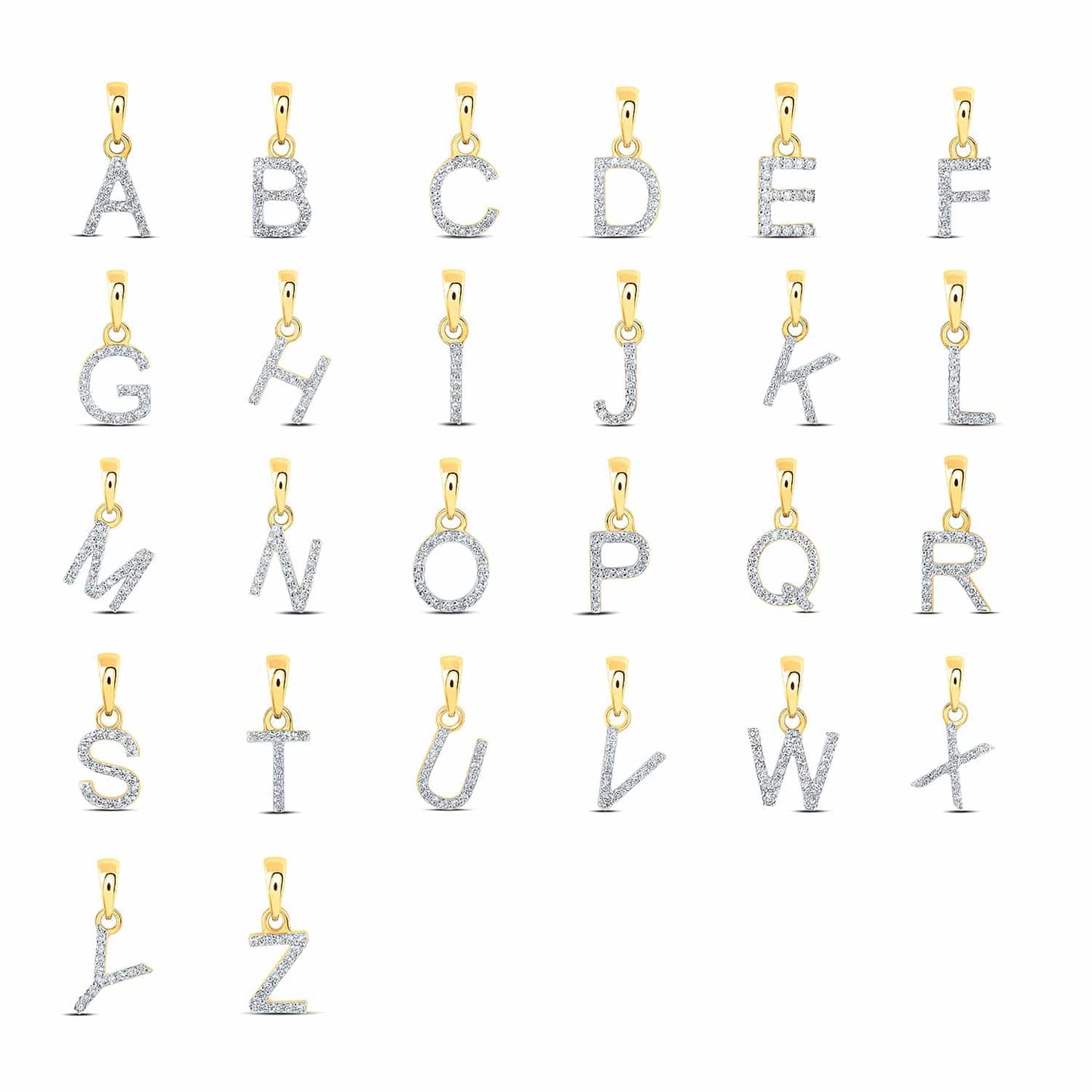 .03CTW Real Diamond 10K Yellow Gold Initial Letter Pendant