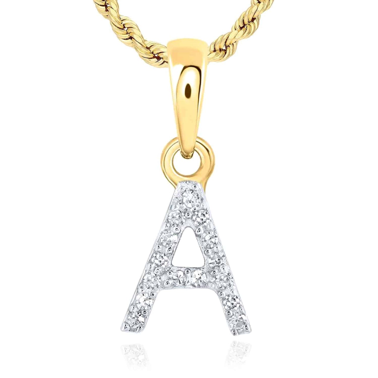 .03CTW Real Diamond 10K Yellow Gold Initial Letter Pendant