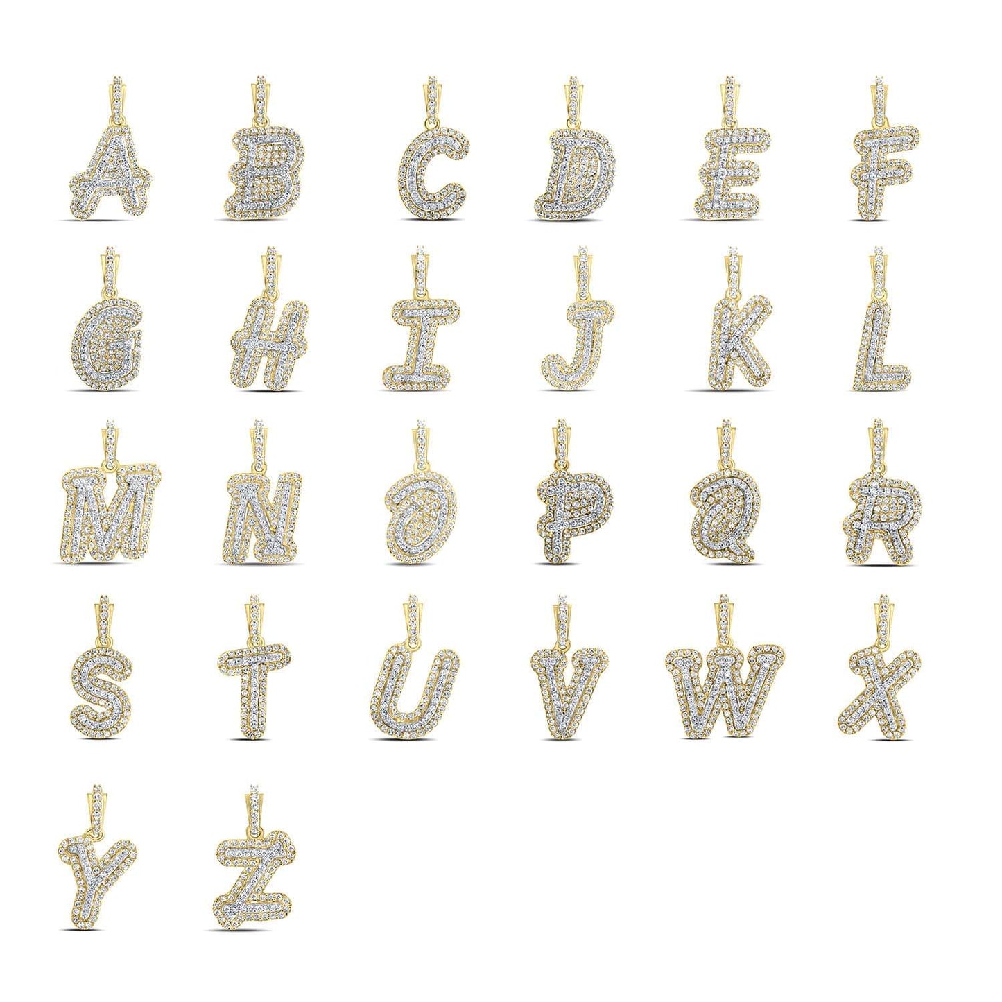 .22CTW Real Diamond 10K Yellow Gold Double Layer Initial Letter Pendant 0.7''