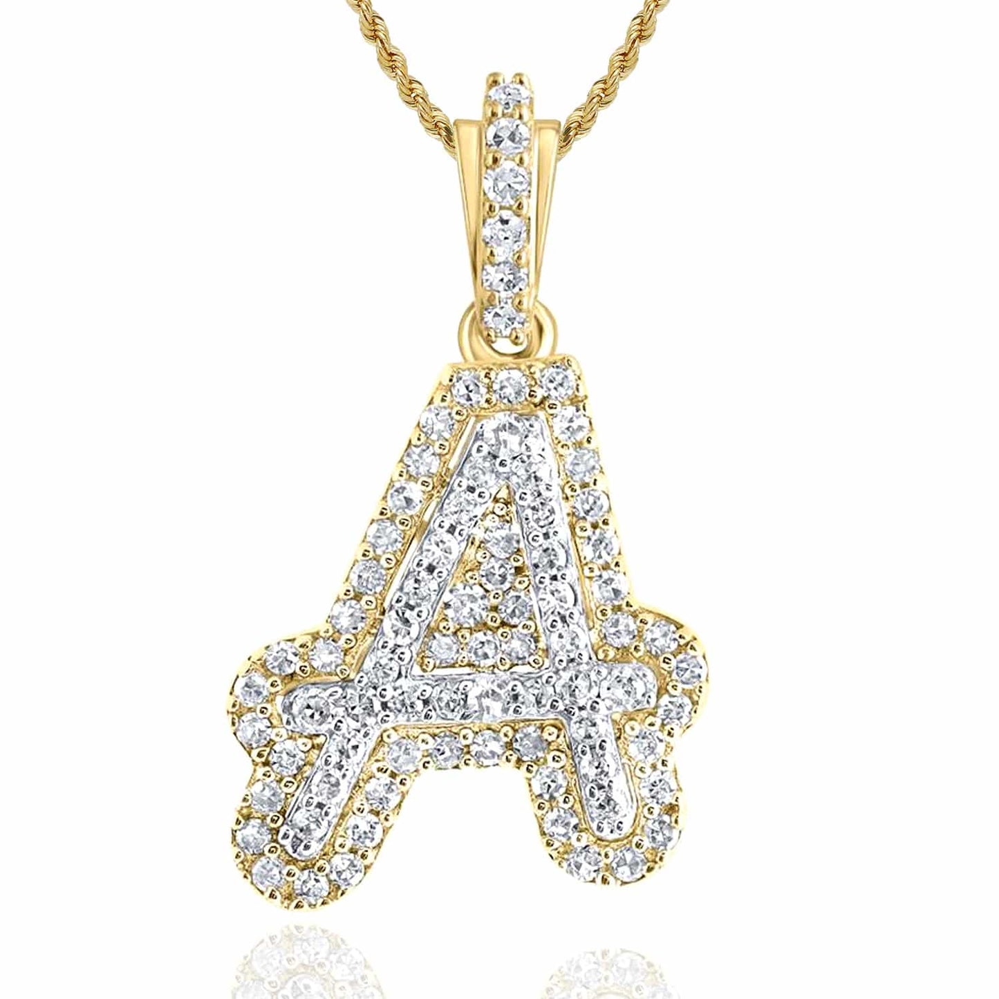 .22CTW Real Diamond 10K Yellow Gold Double Layer Initial Letter Pendant 0.7''