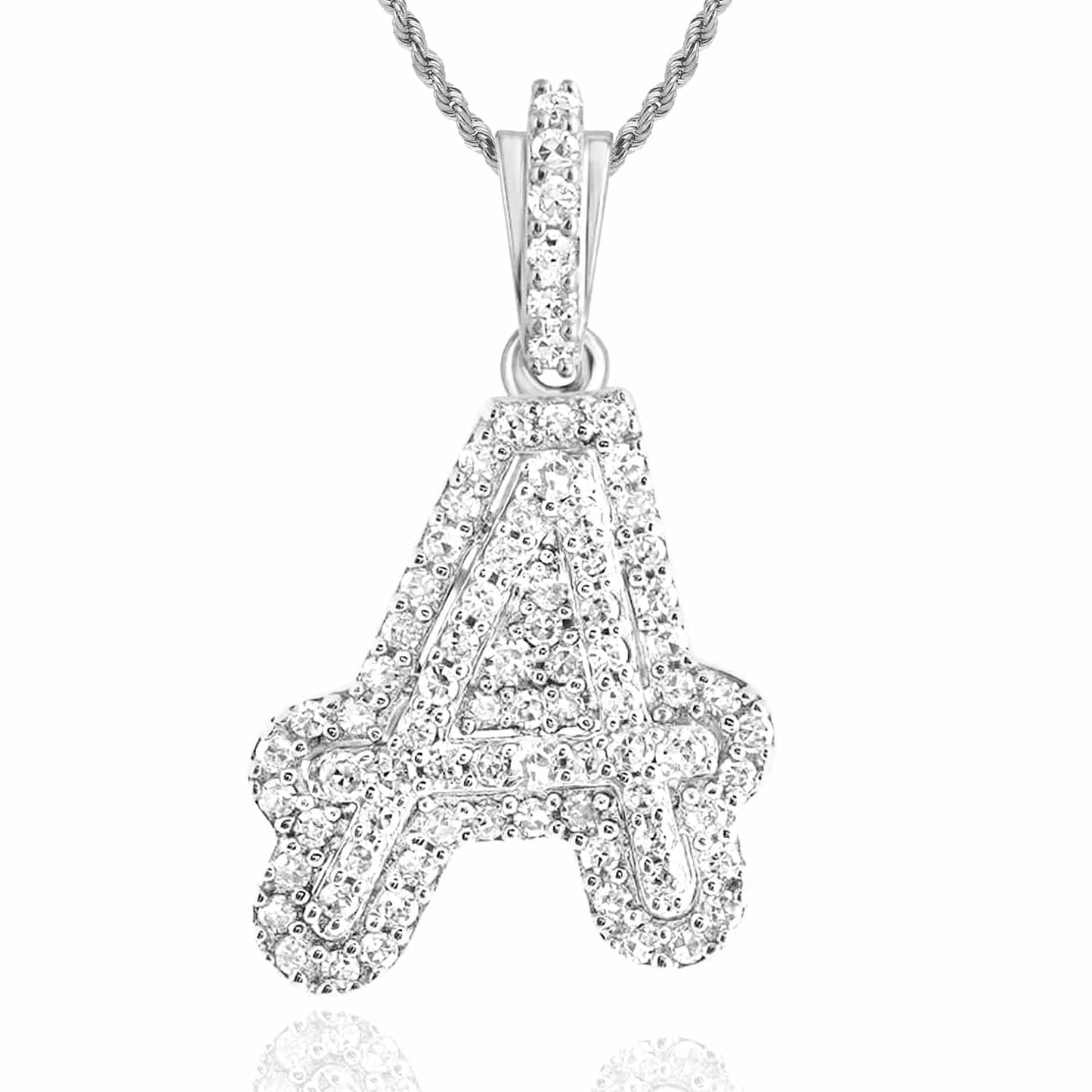 .22CTW Real Diamond 10K White Gold Double Layer Initial Letter Pendant