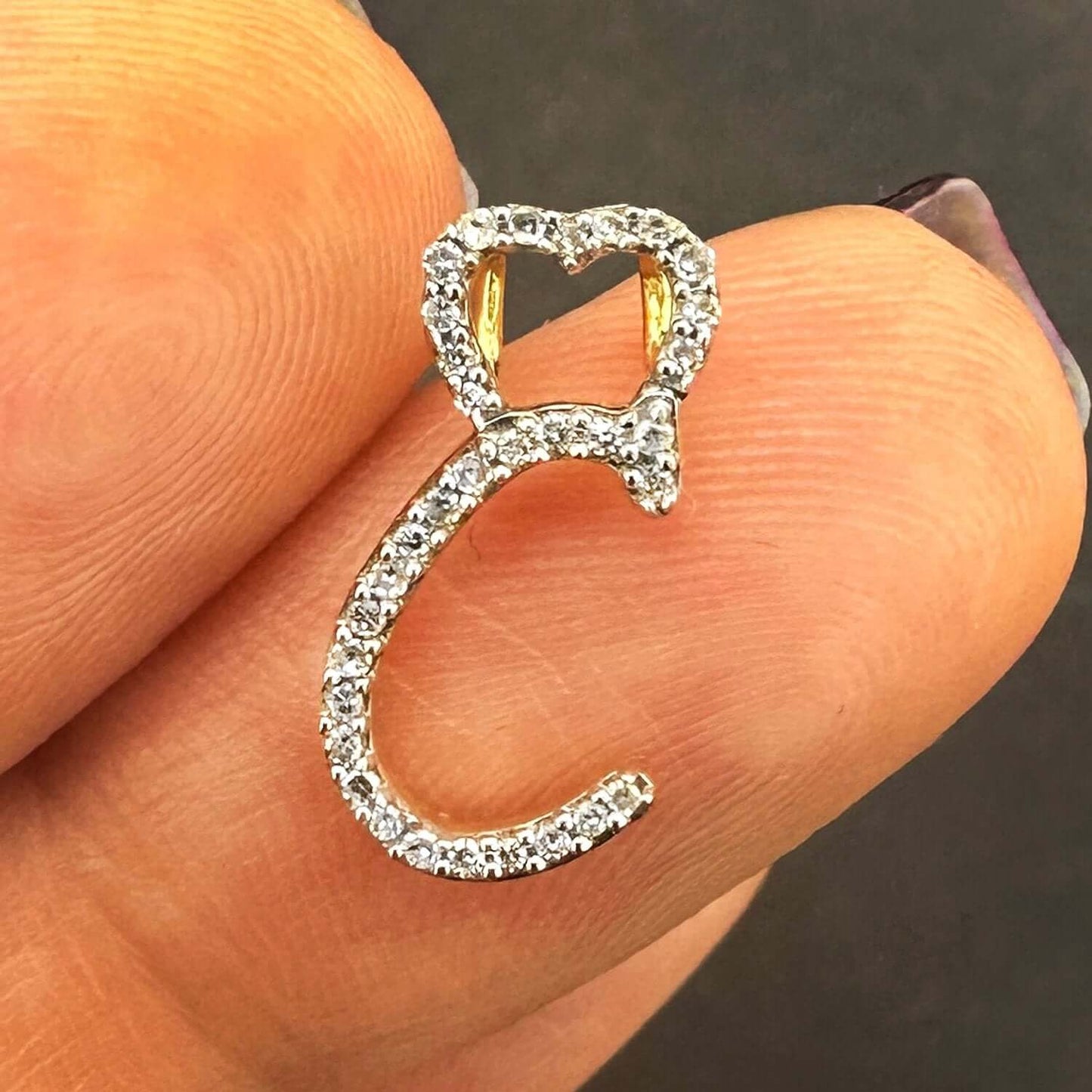 0.12CTW Real Diamond 10K Yellow Gold Initial Letter Heart Pendant