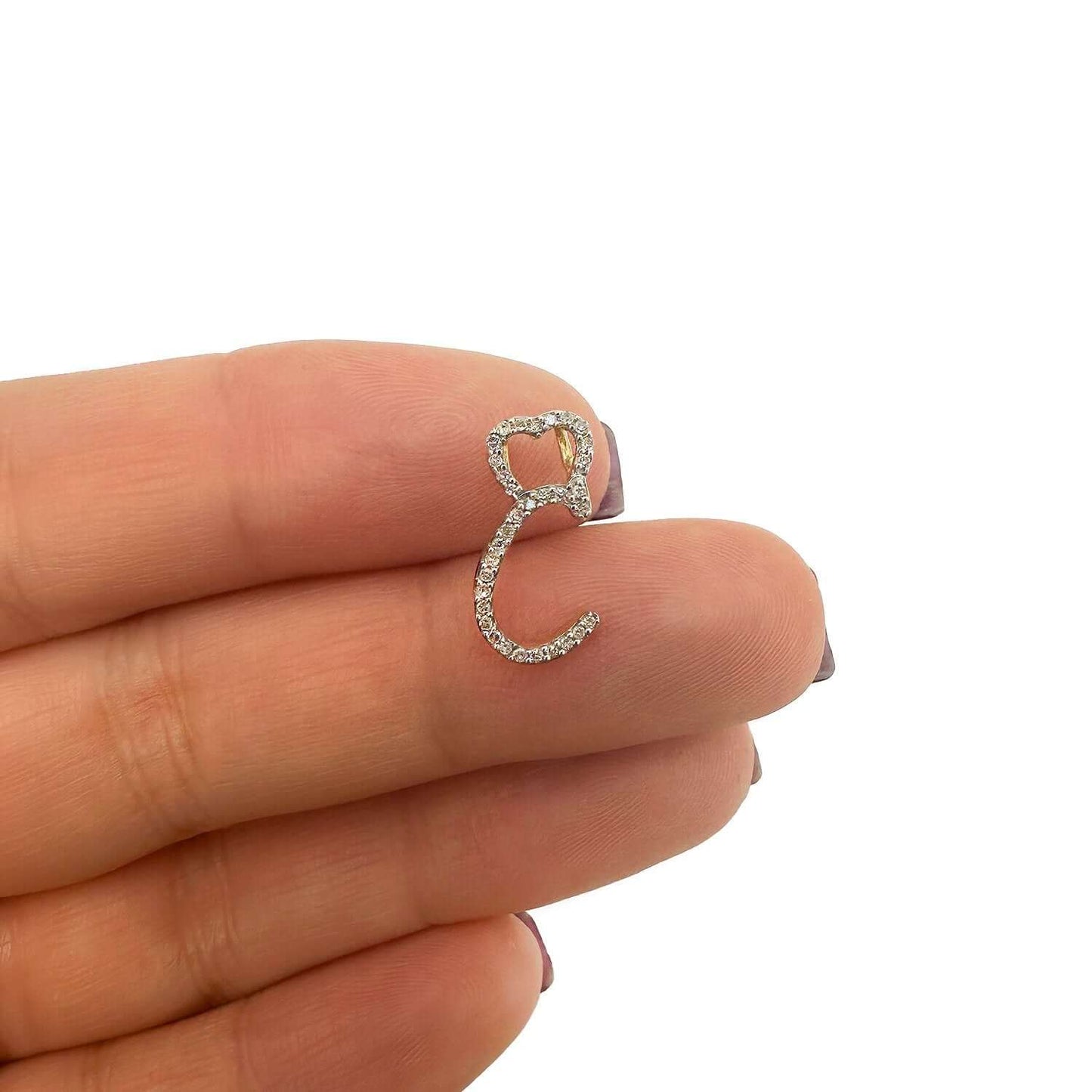 0.12CTW Real Diamond 10K Yellow Gold Initial Letter Heart Pendant