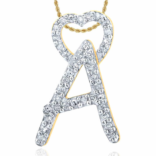 0.12CTW Natural Diamond 10K Yellow Gold Initial Letter Heart Pendant