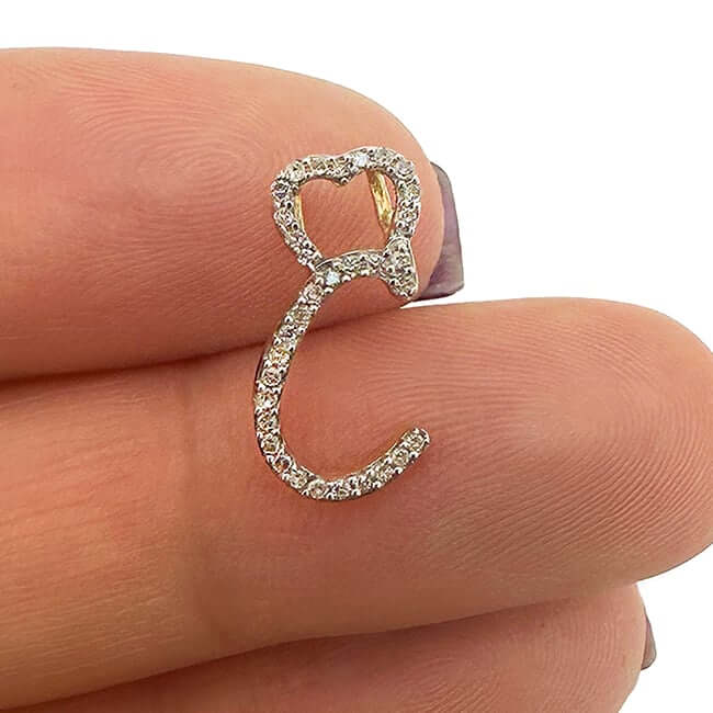 0.12CTW Real Diamond 10K Yellow Gold Initial Letter Heart Pendant