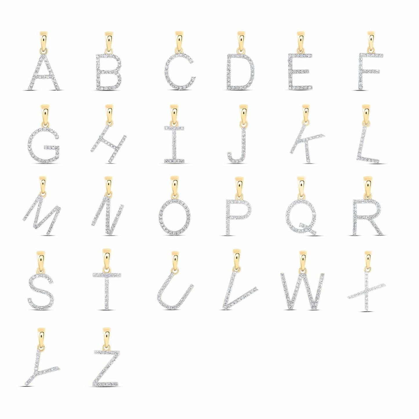 .09CTW Real Diamond 10K Yellow Gold Initial Letter Pendant