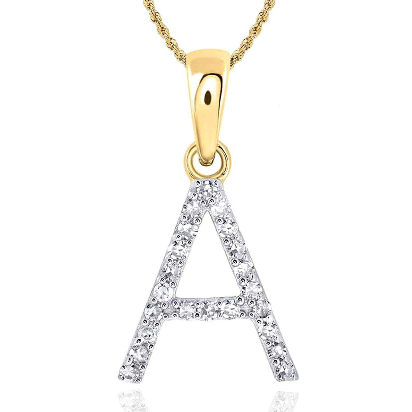 .09CTW Real Diamond 10K Yellow Gold Initial Letter Pendant