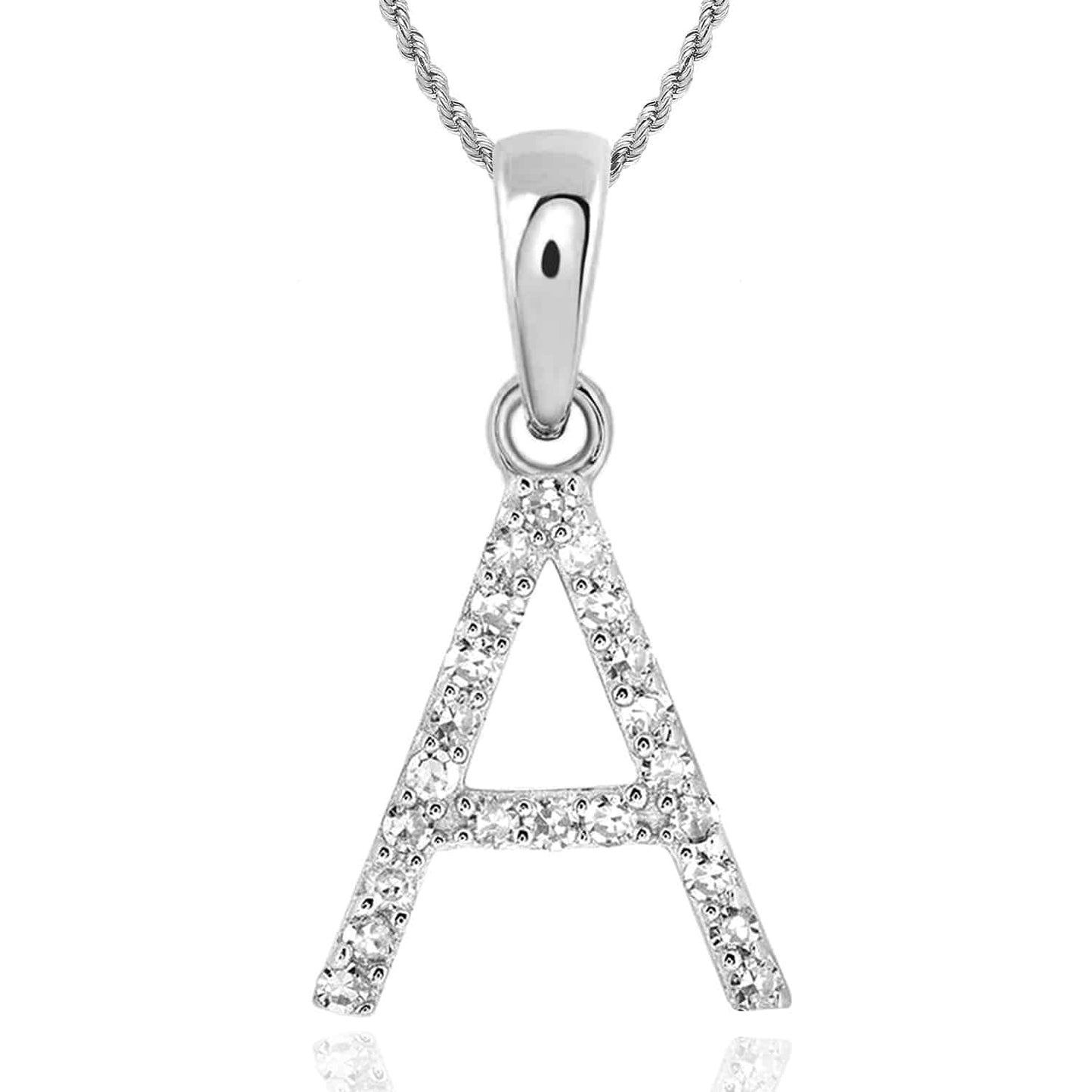 .09CTW Real Diamond 10K White Gold Initial Letter Pendant