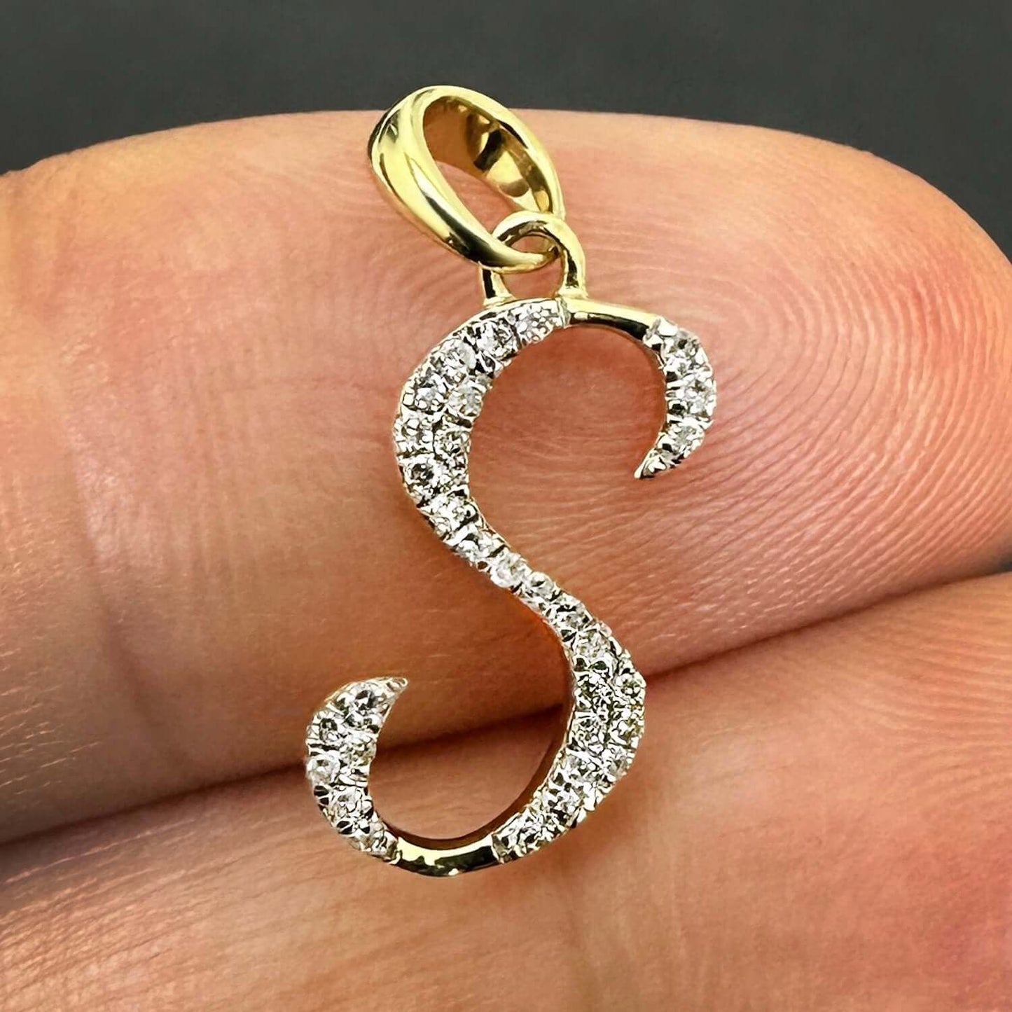 .11CTW Natural Diamond 10K Yellow Gold Initial Letter Pendant