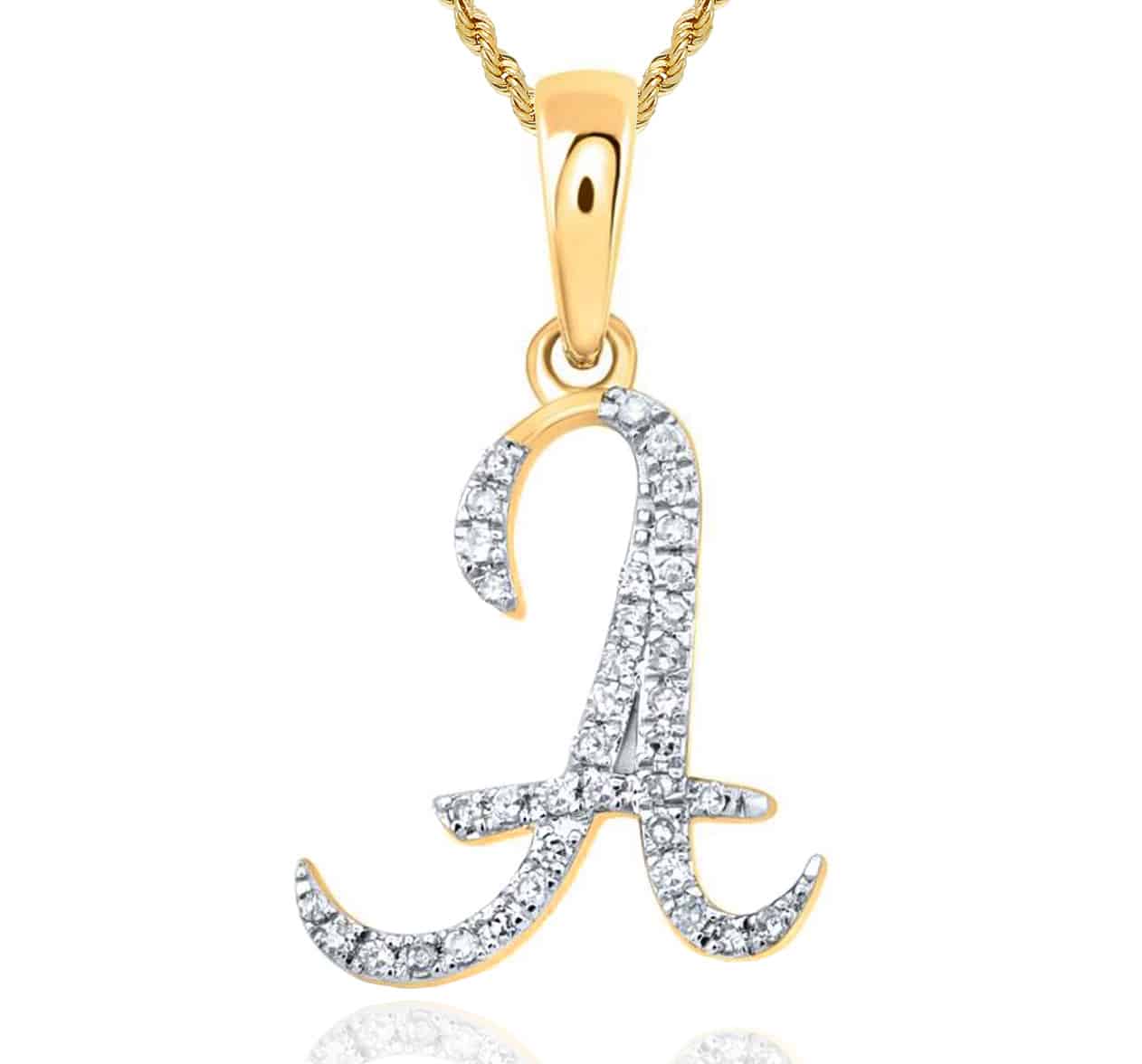 .11CTW Real Diamond 10K Yellow Gold Initial Letter Pendant