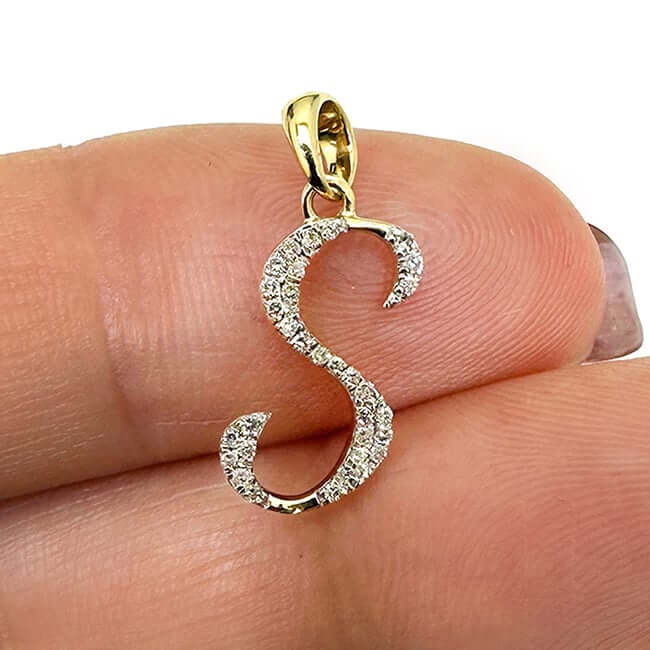 .11CTW Natural Diamond 10K Yellow Gold Initial Letter Pendant