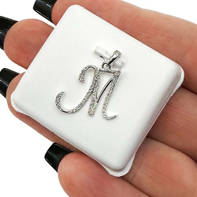 .11CTW Natural Diamond 10K White Gold Initial Letter Pendant