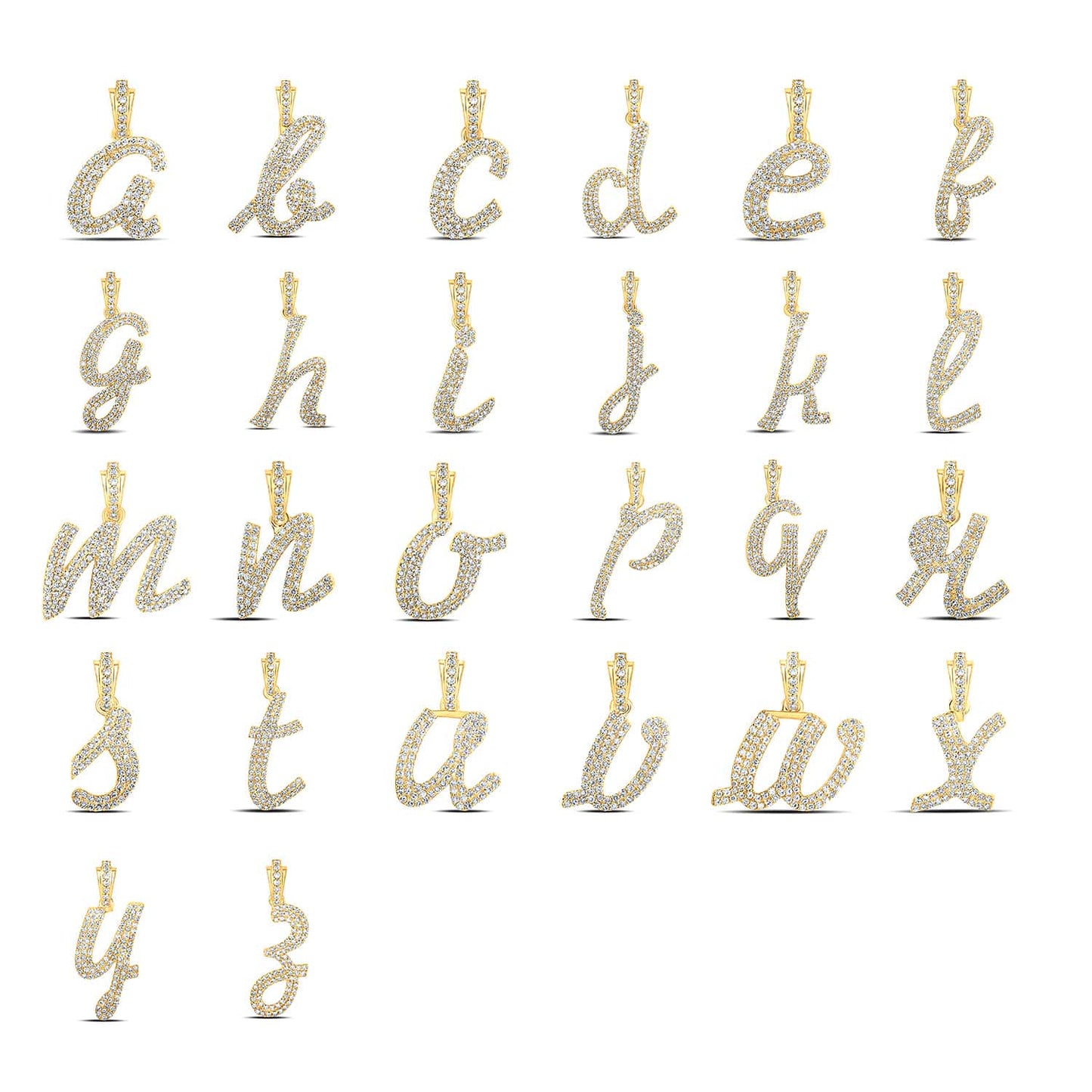 .35CTW Real Diamond 10K Yellow Gold Cursive Initial Letter Pendant