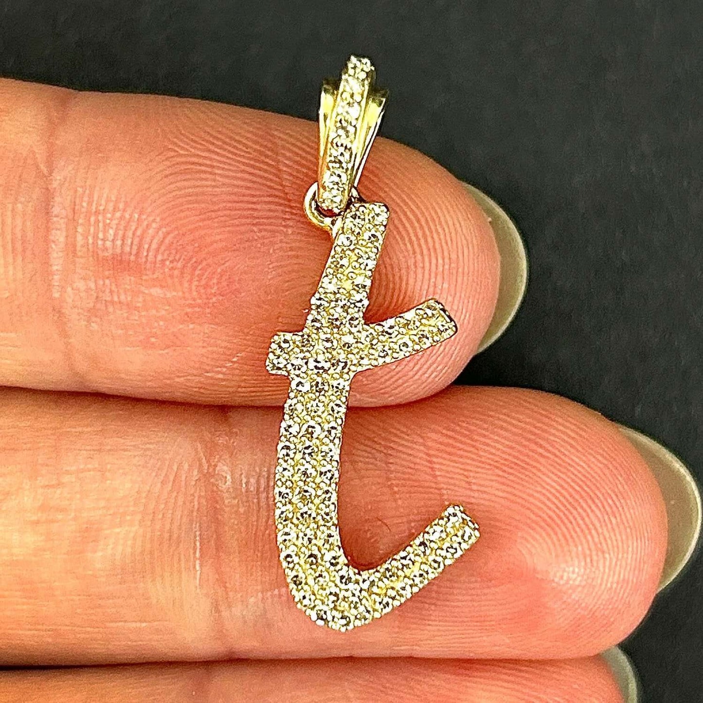 .35CTW Real Diamond 10K Yellow Gold Cursive Initial Letter Pendant
