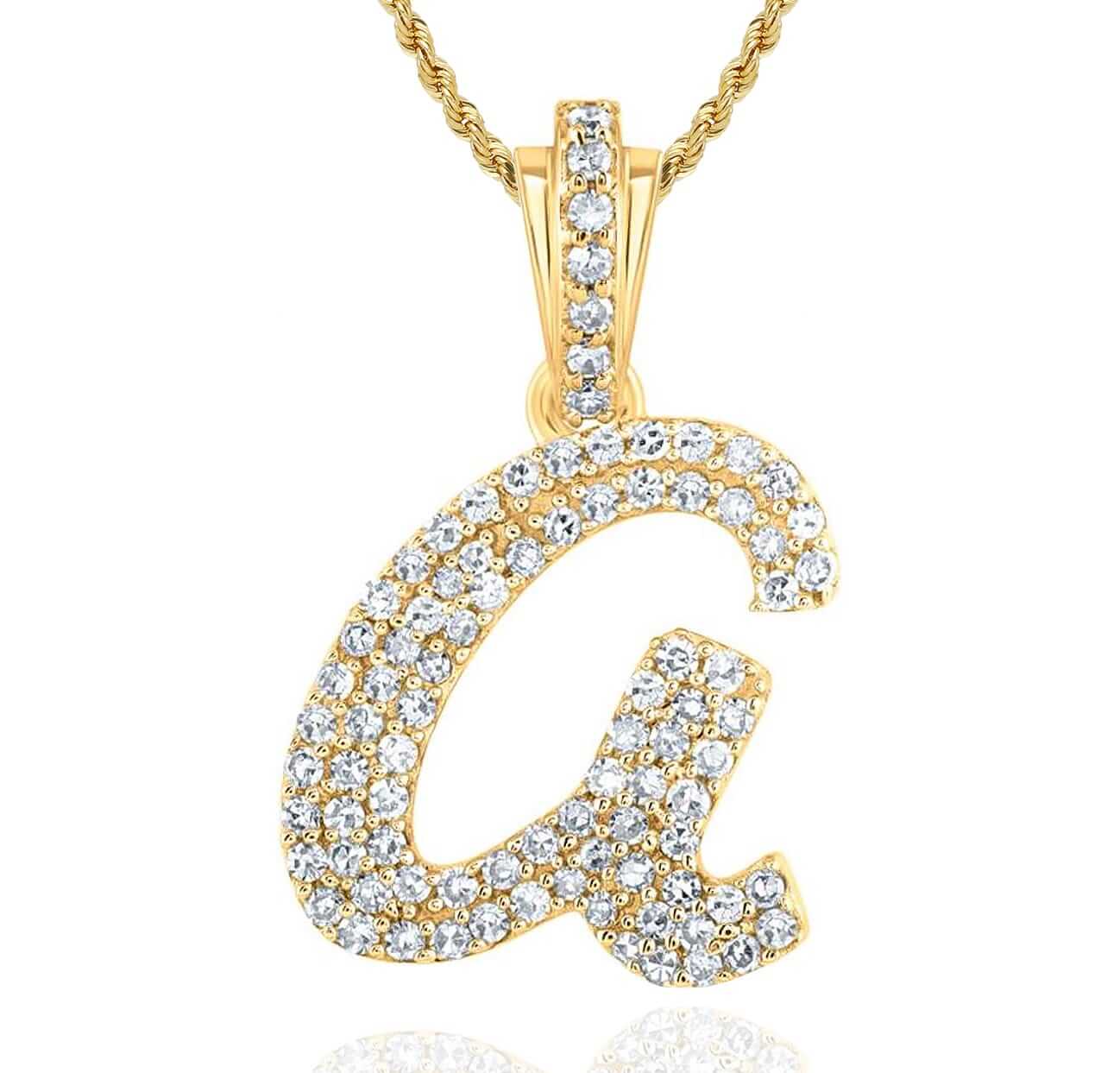 .35CTW Real Diamond 10K Yellow Gold Cursive Initial Letter Pendant