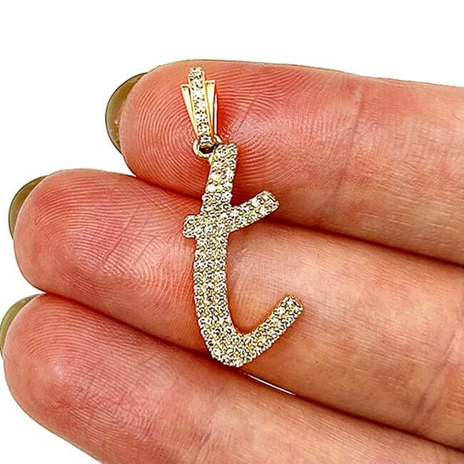 .35CTW Real Diamond 10K Yellow Gold Cursive Initial Letter Pendant