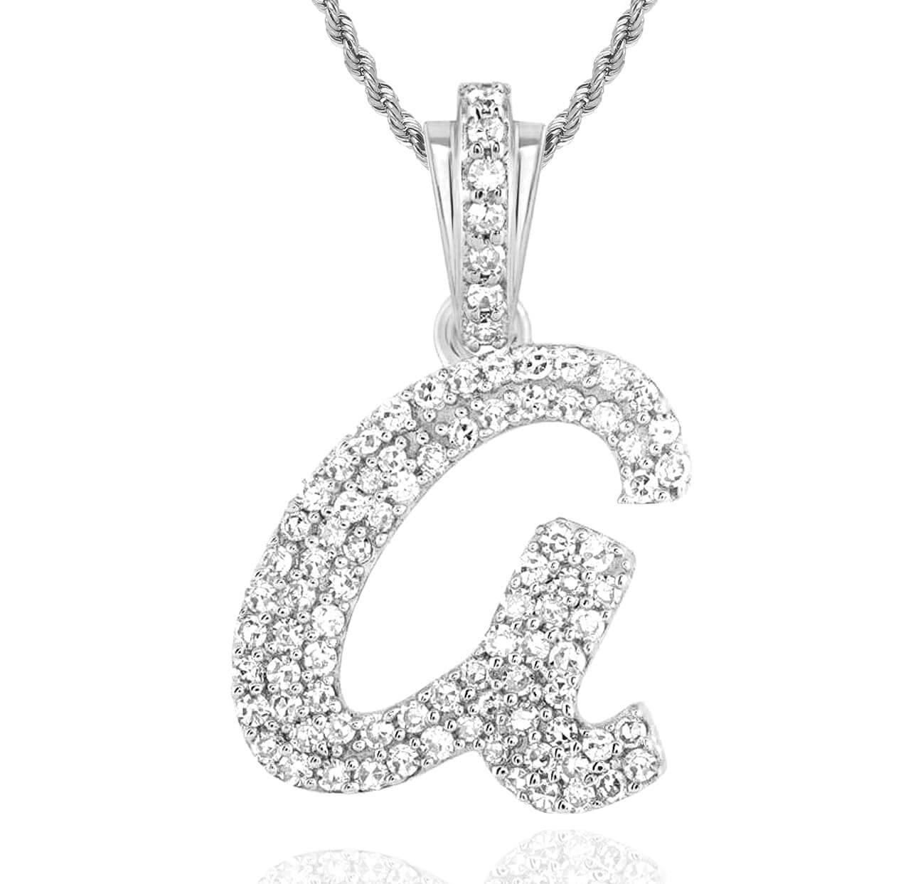 .35CTW Natural Diamond 10K White Gold Cursive Initial Letter Pendant