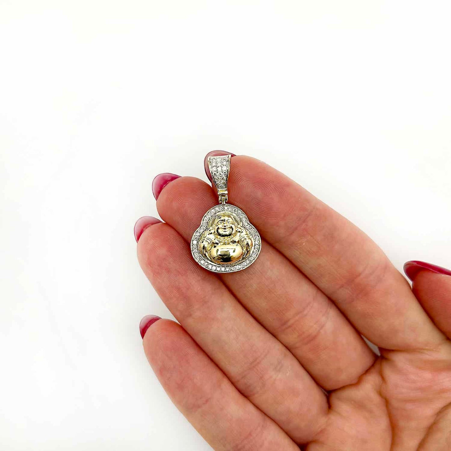 0.33CTW Real Diamond 10K Yellow Gold Pave Buddha Charm Pendant