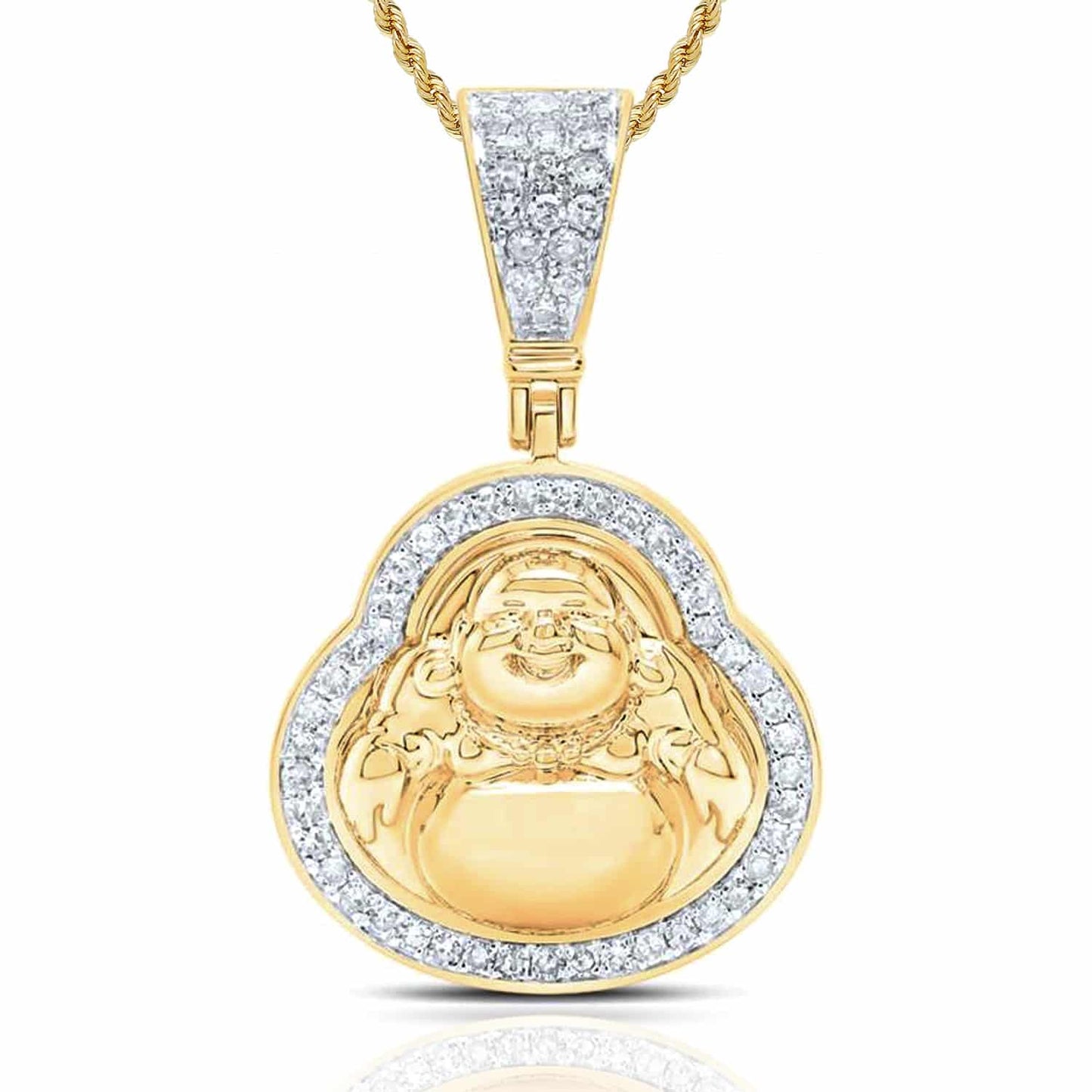 0.33CTW Real Diamond 10K Yellow Gold Pave Buddha Charm Pendant