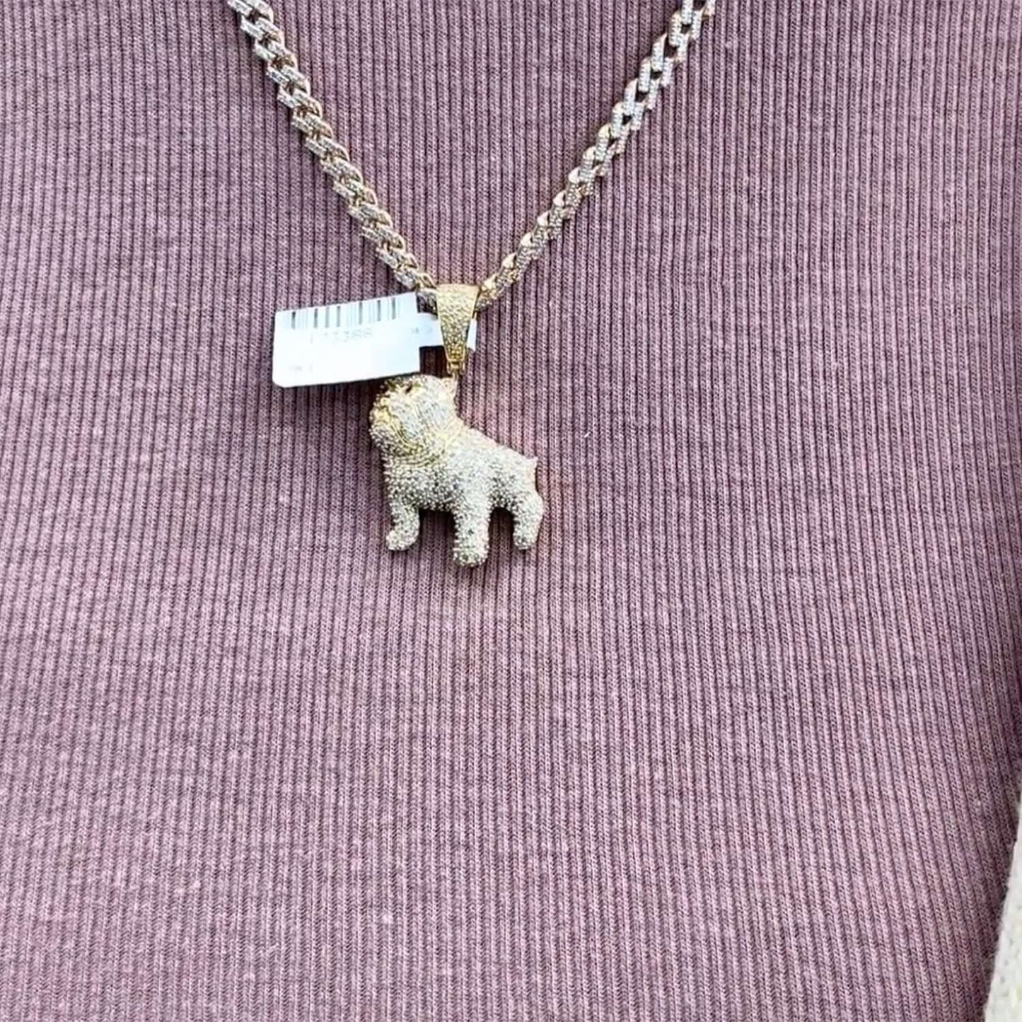1.50CTW Real Diamond 10K Yellow Gold Ruby Eyes Frenchie Bulldog Charm Pendant