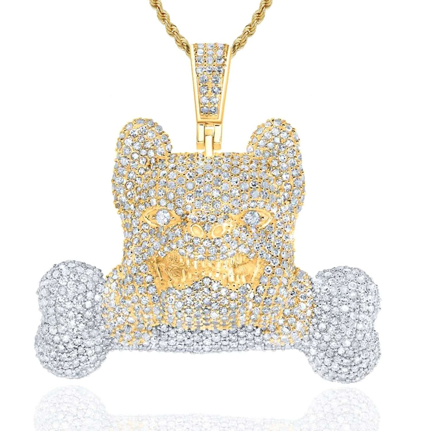 4.05CTW Natural Diamond 10K Yellow Gold Pave Frenchie Bulldog Pendant