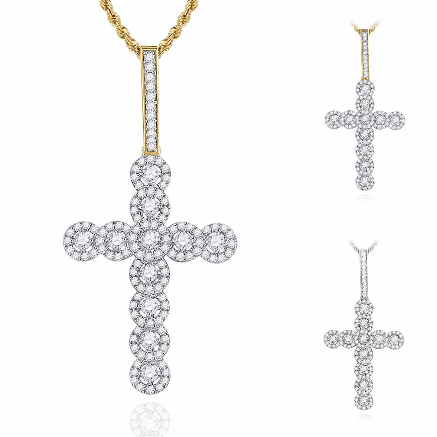 .75CTW Real Diamond 10K Gold Yellow White Round Halo Cross Pendant
