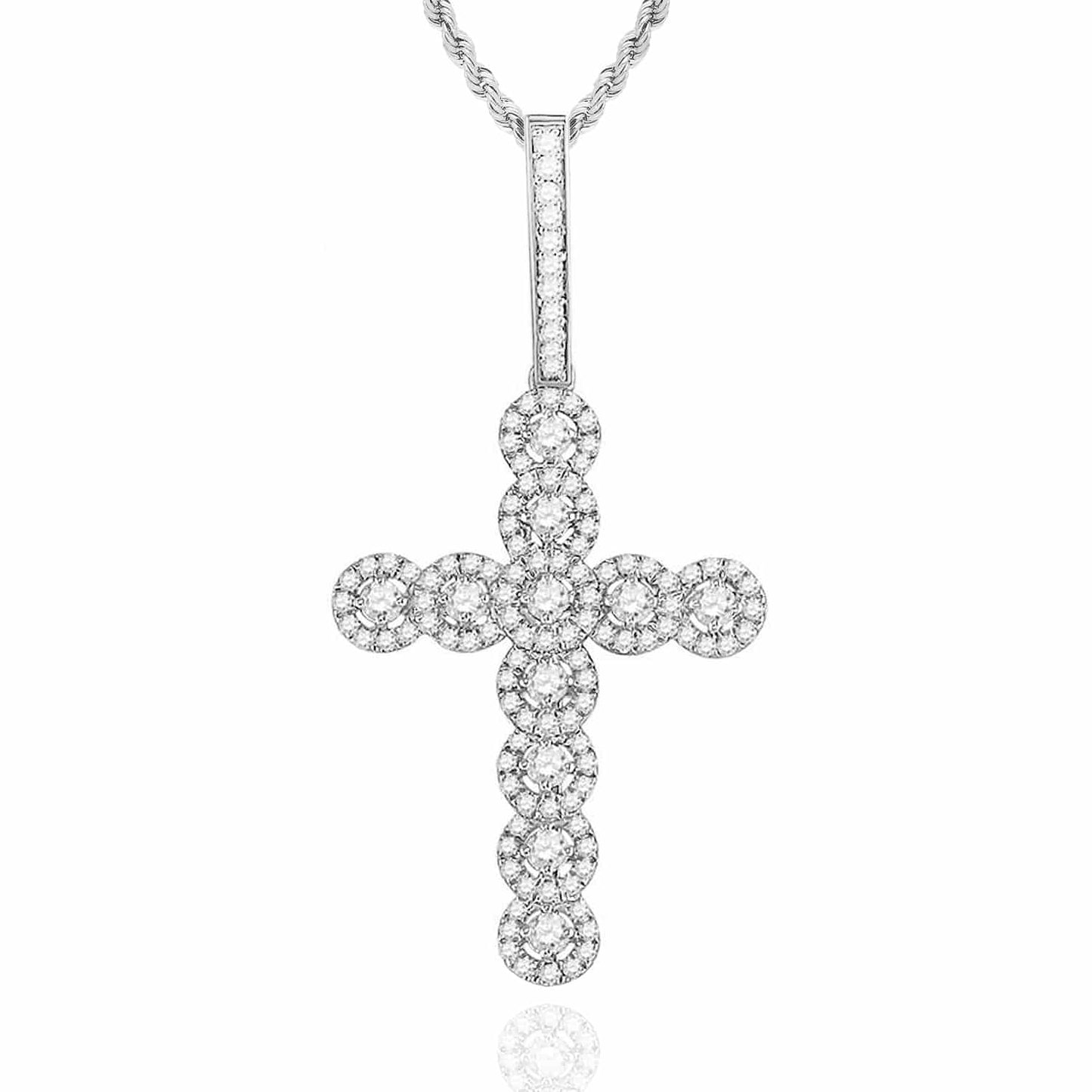 .75CTW Real Diamond 10K Gold Yellow White Round Halo Cross Pendant
