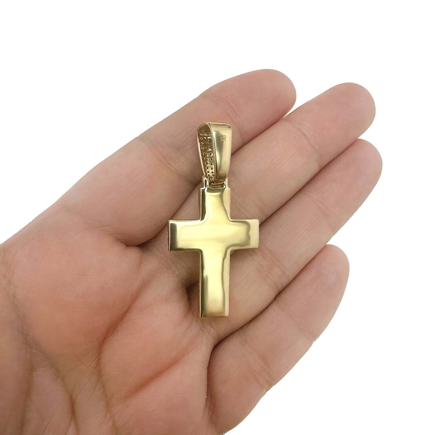 Real Diamond Round Baguette 10K Yellow Gold Cross Pendant 1.2"- 1.8"