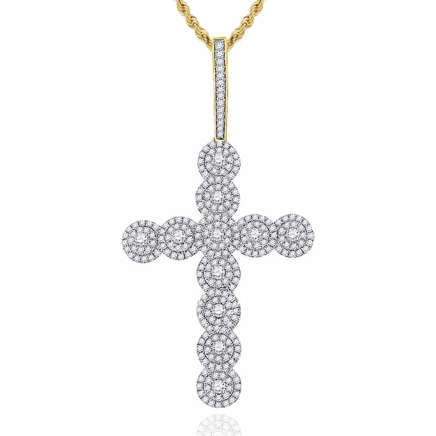 1.55CTW Real Diamond 10K Yellow Gold Round Halo Cross Pendant