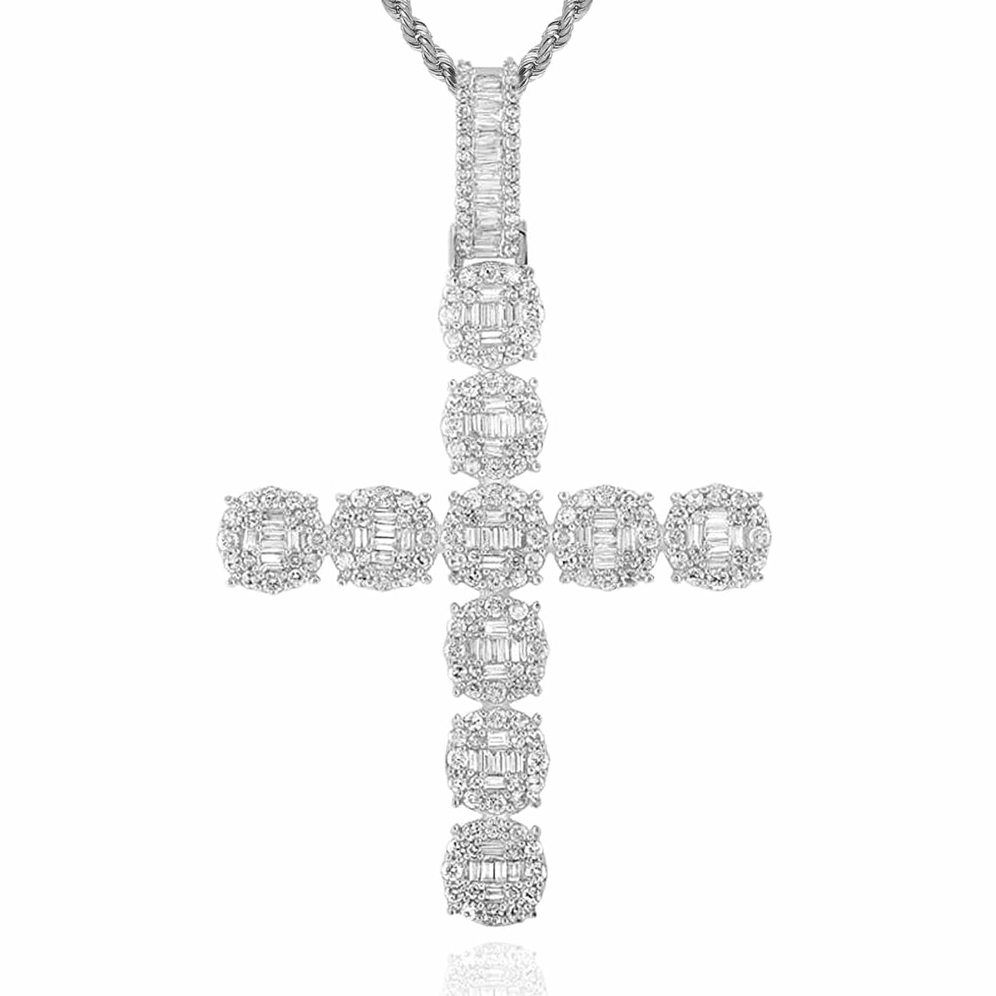 1.90CTW Real Diamond 10K Gold Yellow White Baguette Cluster Cross Pendant