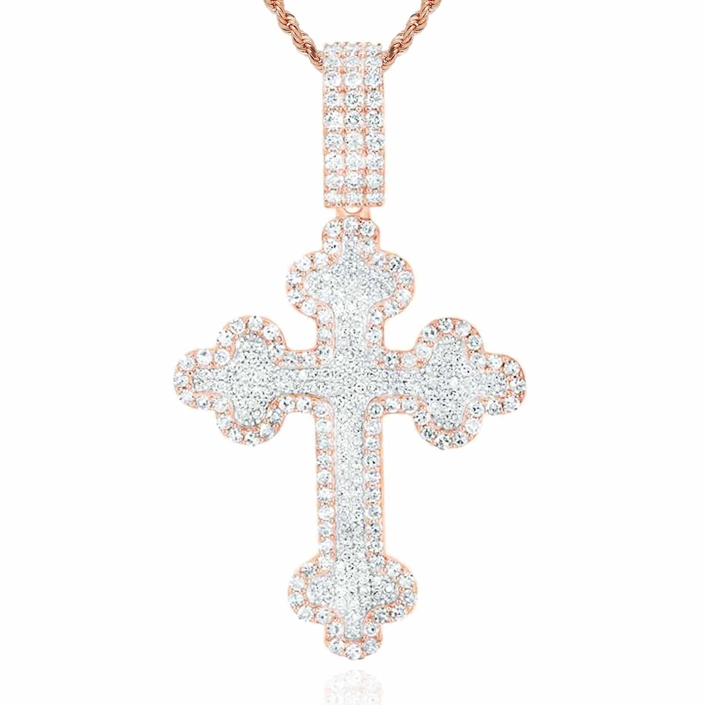 2CTW Real Diamond 10K Gold Yellow White Rose Pave Orthodox Cross Pendant