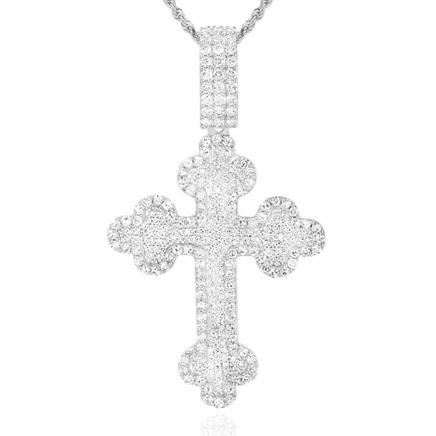 2CTW Real Diamond 10K Gold Yellow White Rose Pave Orthodox Cross Pendant