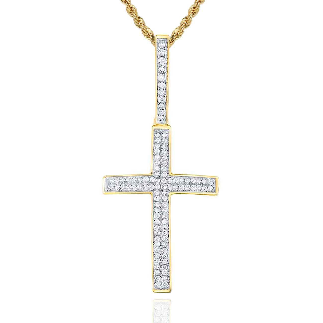 .30CTW Real Diamond 10K Yellow Gold Cross Charm Pendant