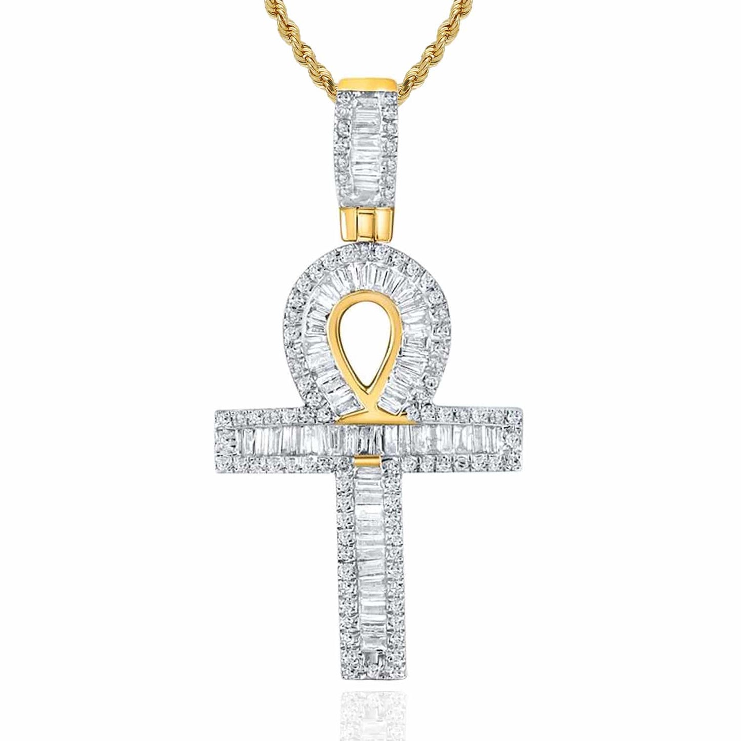 .75CTW Real Diamond Real 10K Gold Ankh Cross Charm Pendant 1.4"