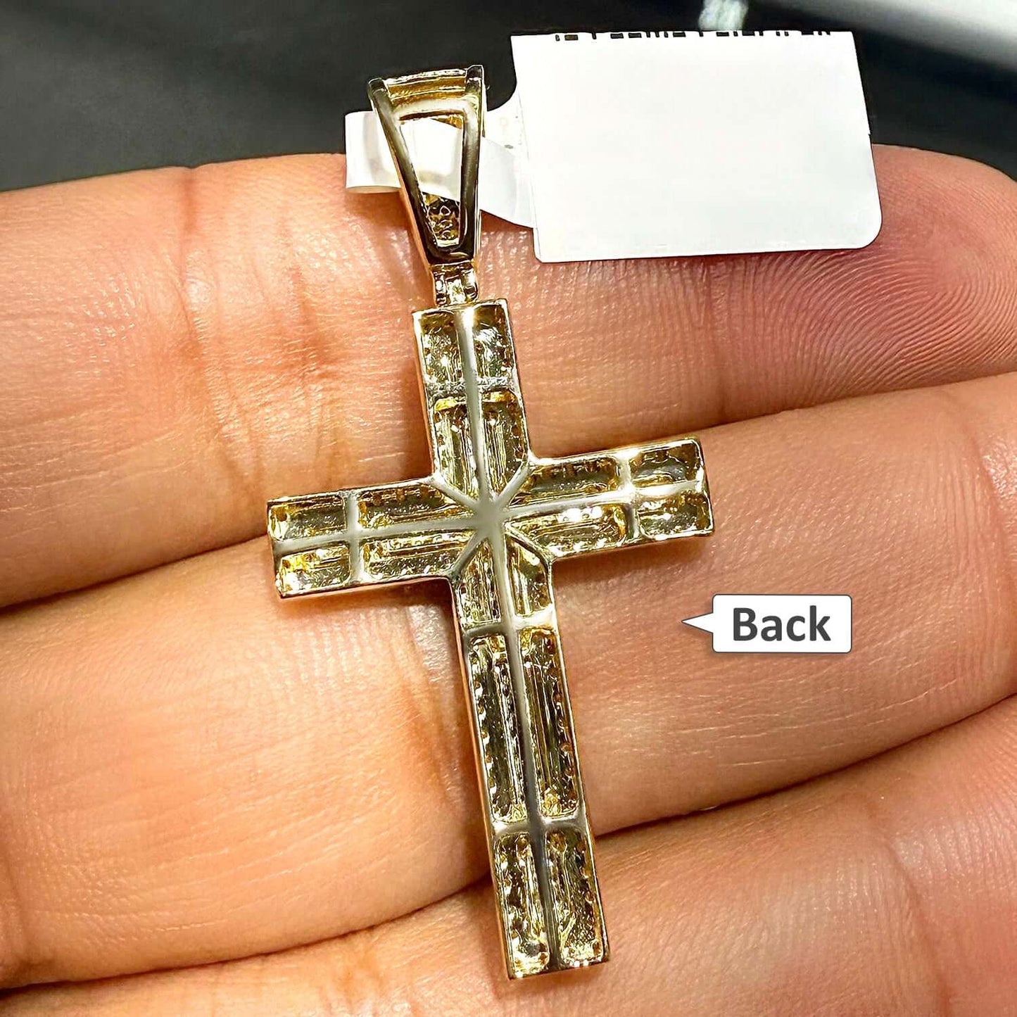 .75CTW Real Diamond 14K Gold Two-Tone Yellow White Pave Cross Pendant 1.6"