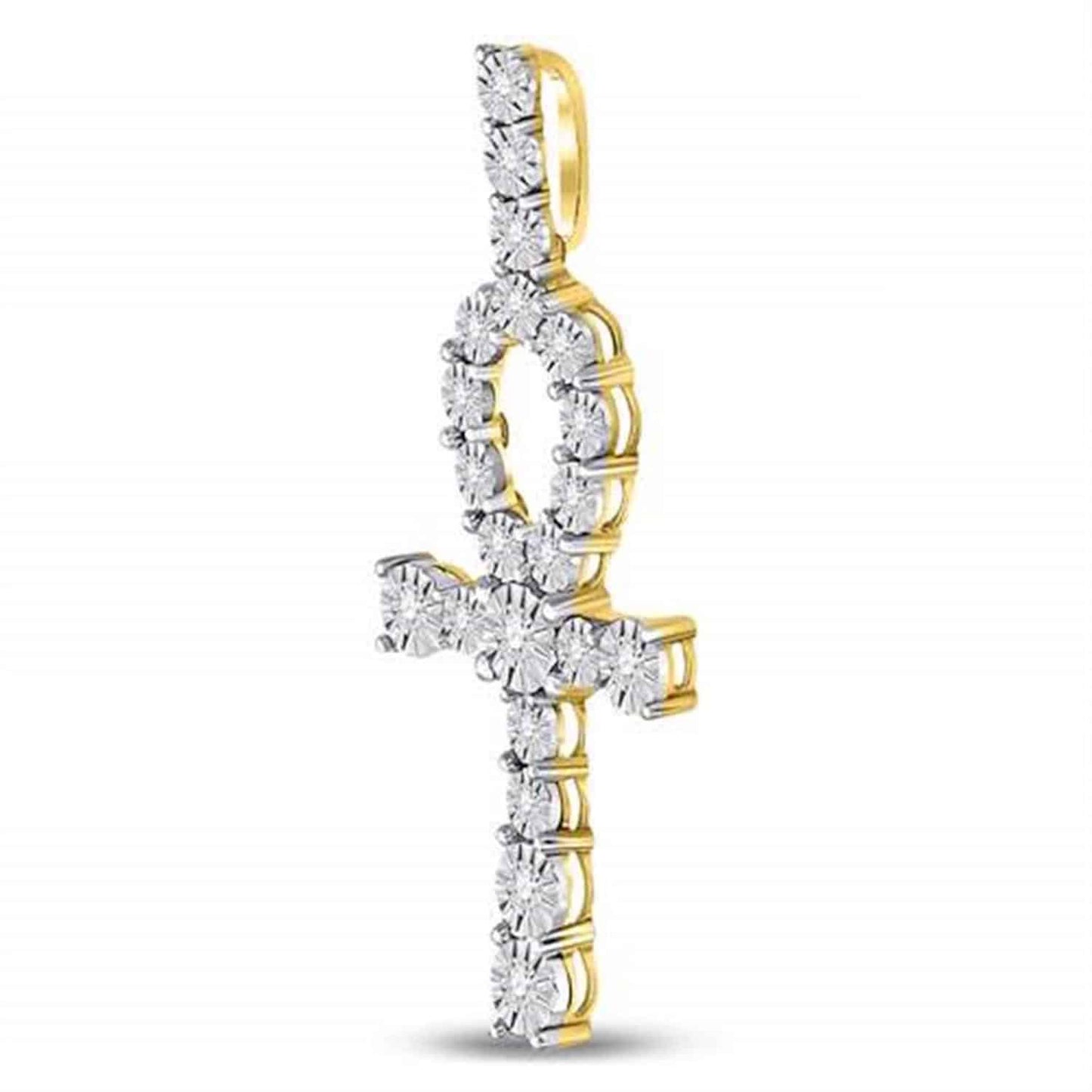 .20CTW Real Diamond 14K Real Gold Ankh Cross Charm Pendant