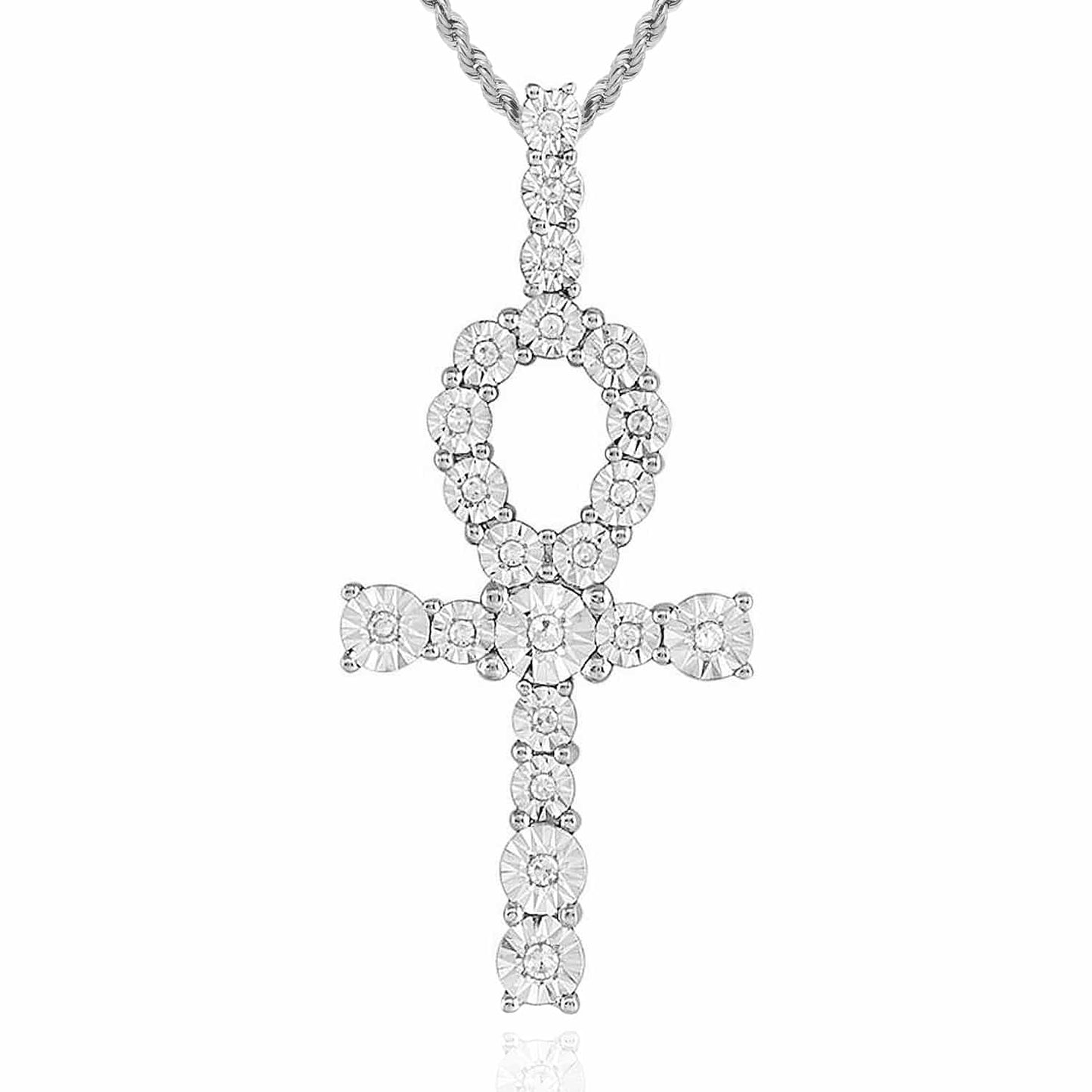 .20CTW Real Diamond 10K Gold Yellow White Ankh Cross Charm Pendant