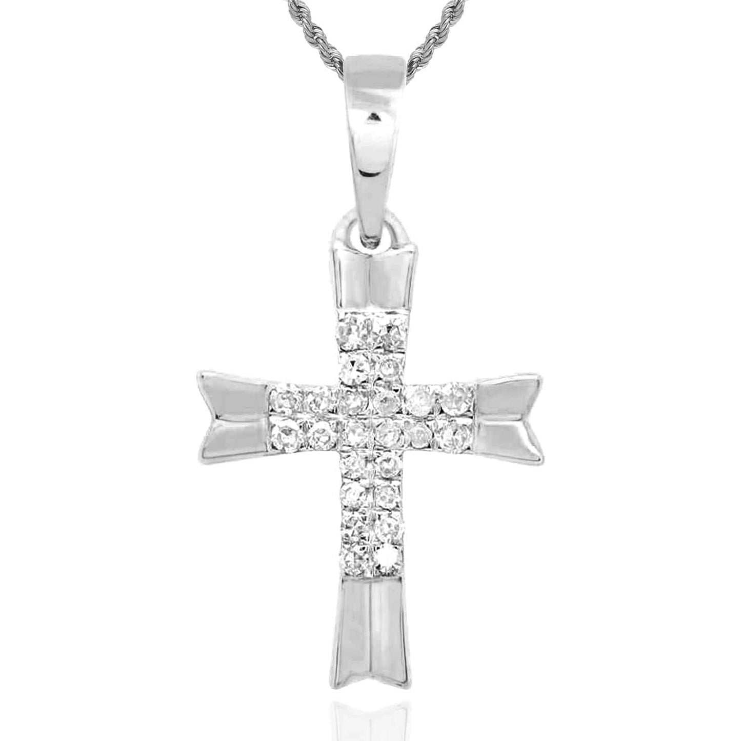 .08CTW Real Diamond 10K Gold Yellow White Rose Cross Pendant