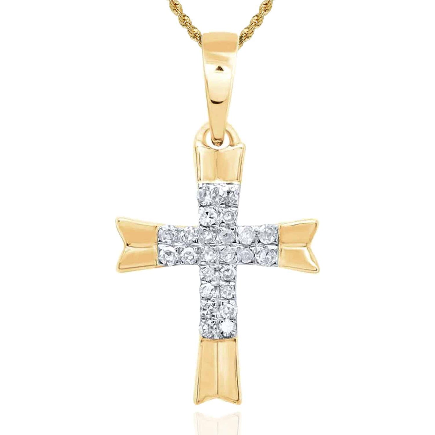 .08CTW Real Diamond 10K Gold Yellow White Rose Cross Pendant