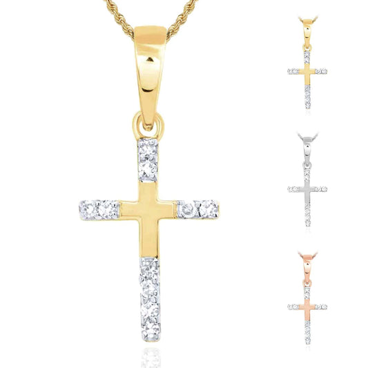 .05CTW Natural Diamond 10K Gold Yellow White Rose Cross Pendant