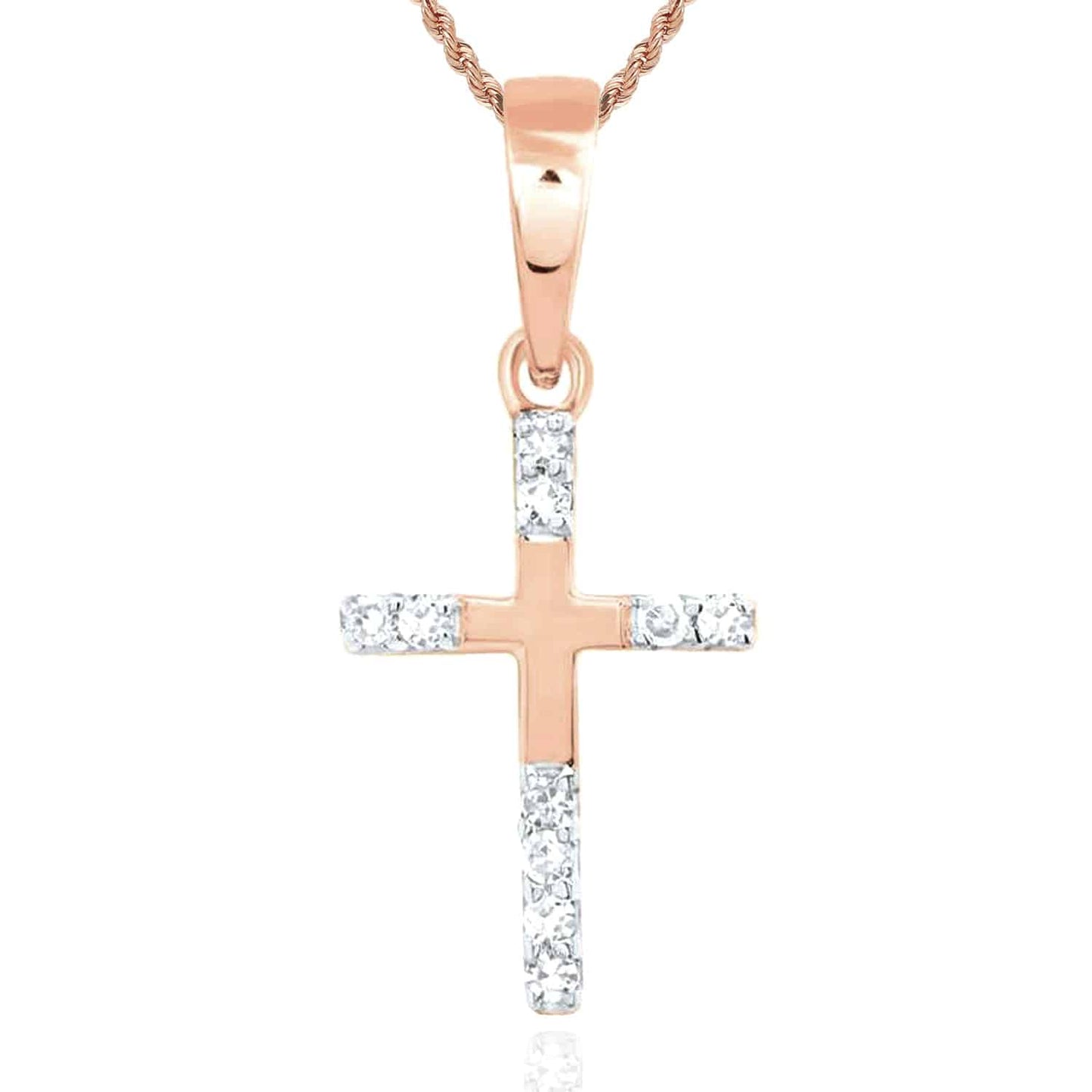.05CTW Real Diamond 10K Gold Yellow White Rose Cross Pendant