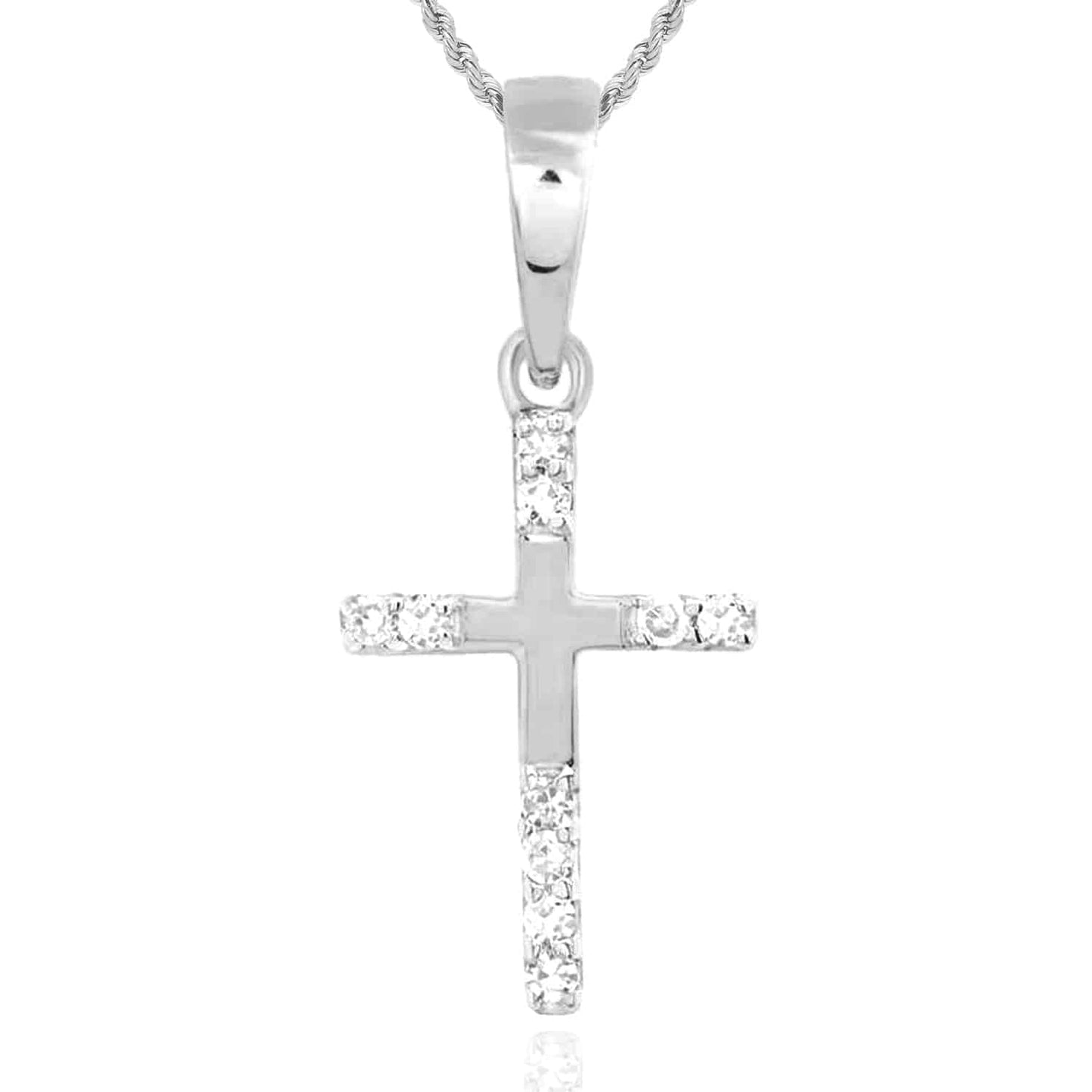 .05CTW Real Diamond 10K Gold Yellow White Rose Cross Pendant