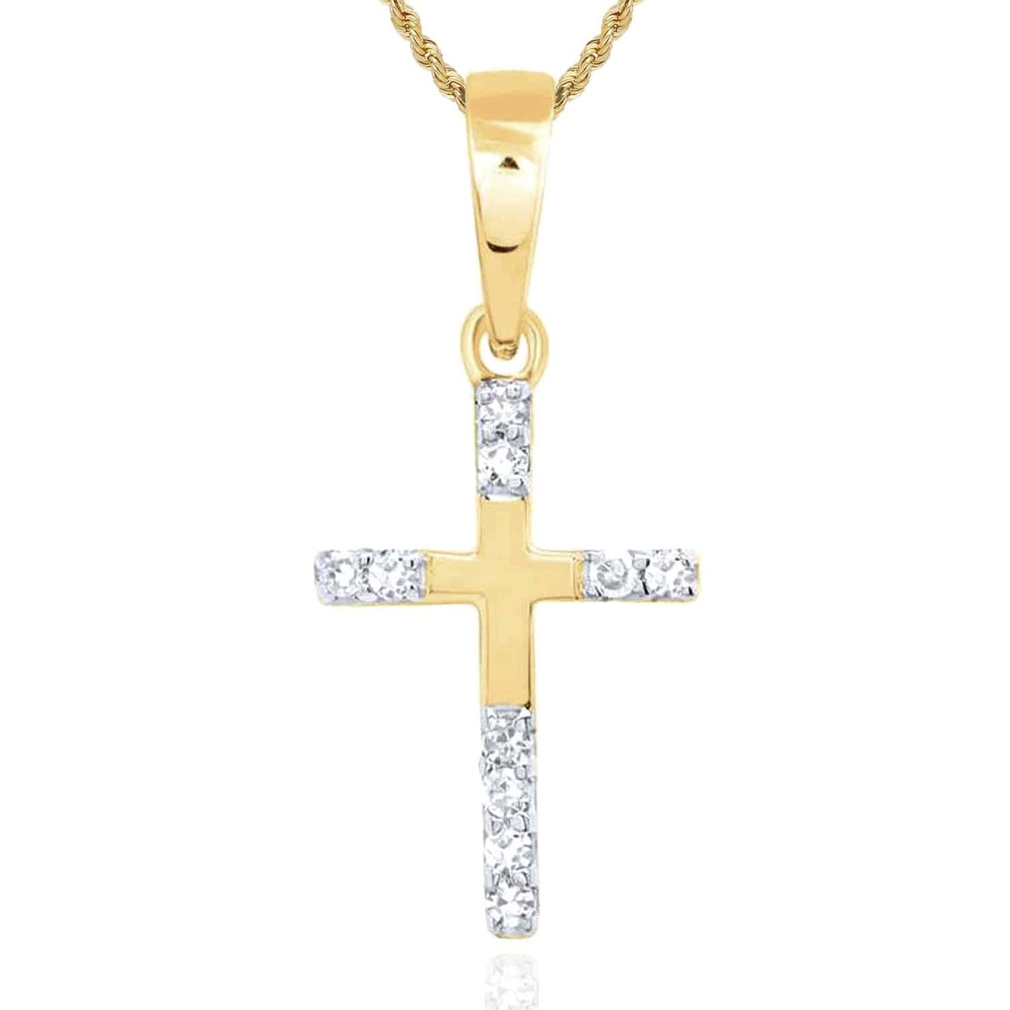 .05CTW Real Diamond 10K Gold Yellow White Rose Cross Pendant