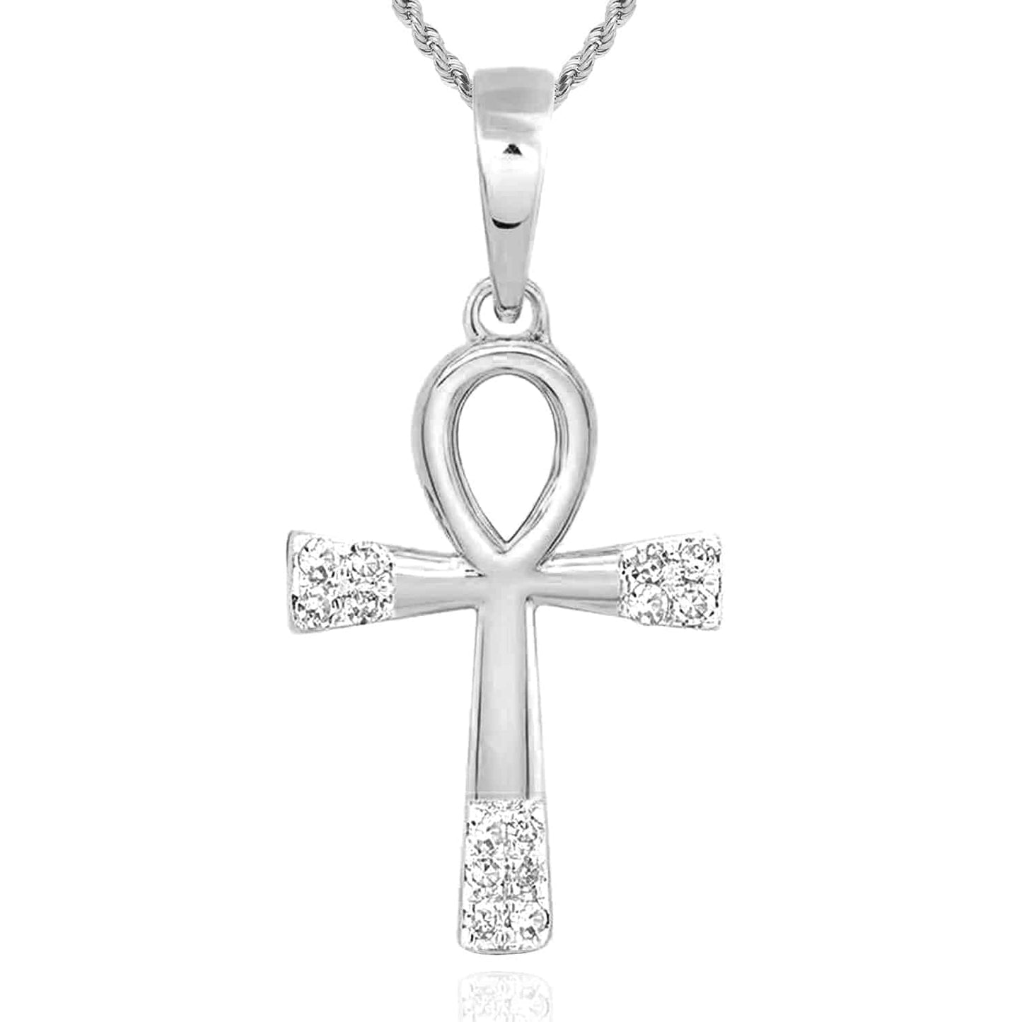 .05CTW Real Diamond 10K Gold Yellow White Rose Ankh Cross Pendant