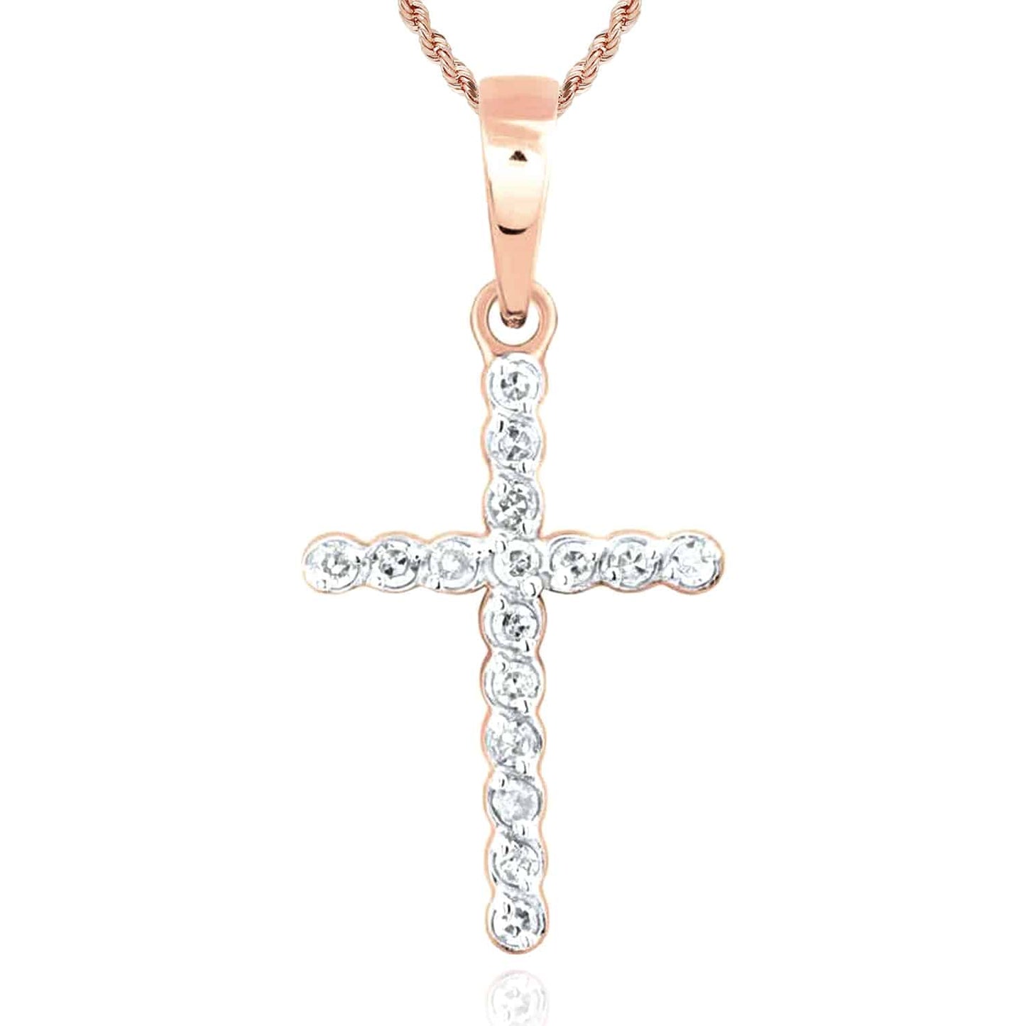 .10CTW Real Diamond 10K Gold Yellow White Rose Bezel Cross Pendant
