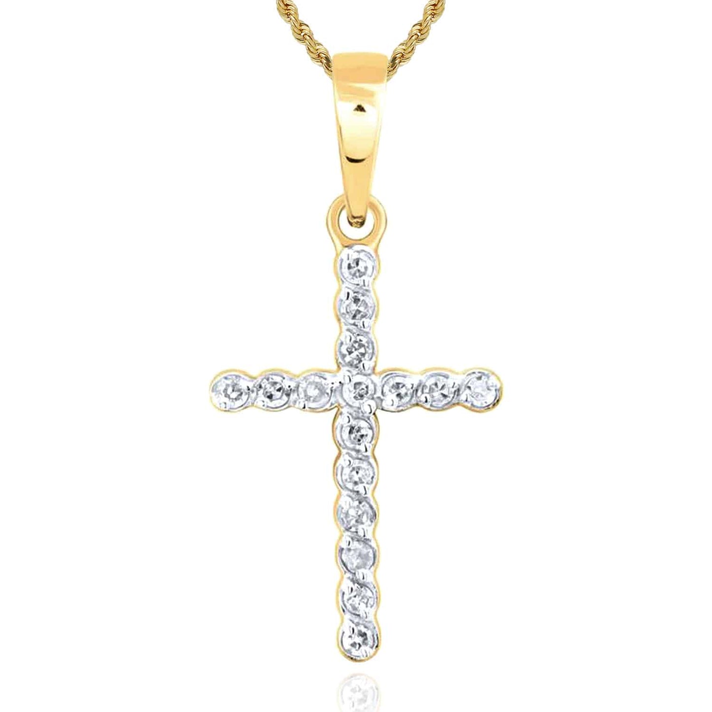 .10CTW Real Diamond 10K Gold Yellow White Rose Bezel Cross Pendant
