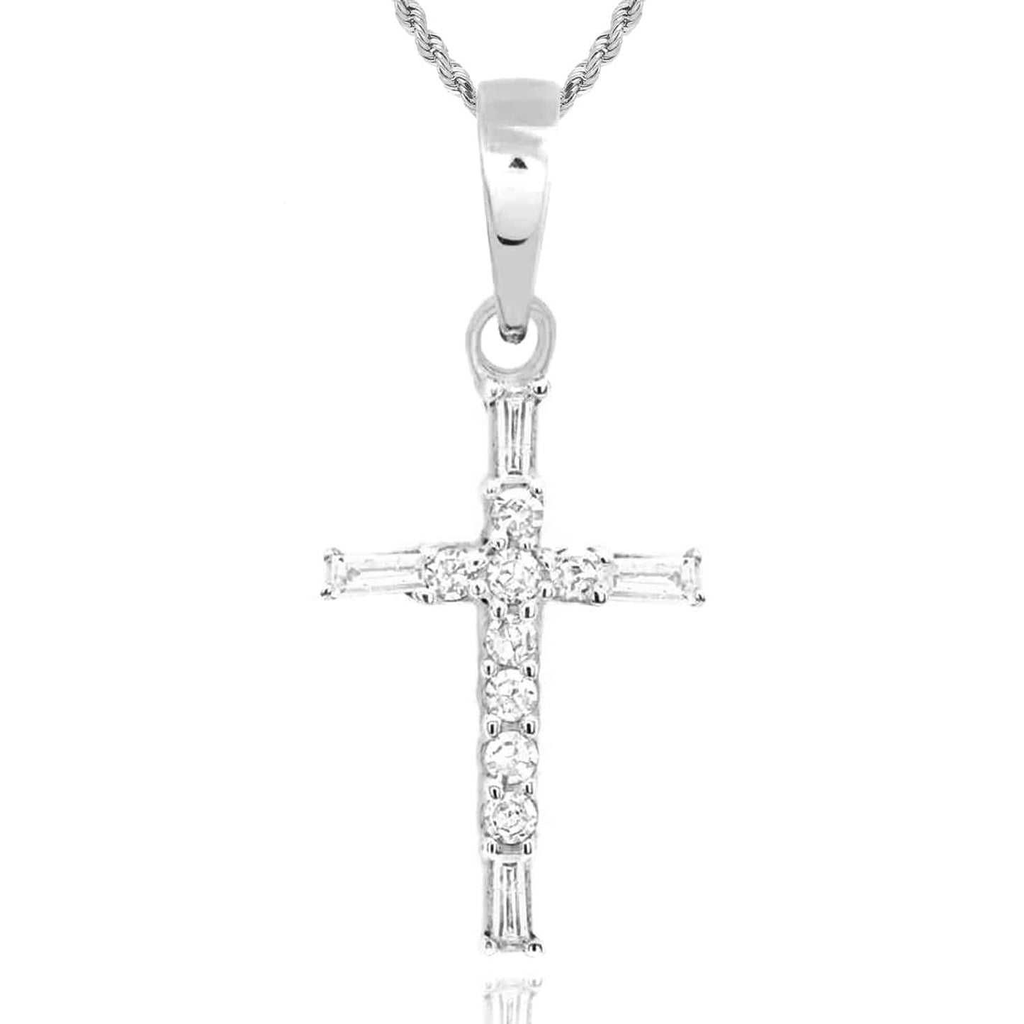 .10CTW Real Diamond 10K Gold Round Baguette Cross Pendant
