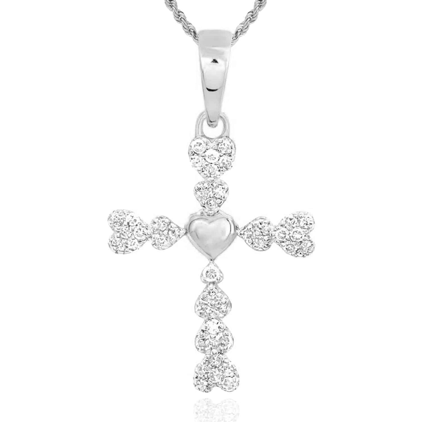 .10CTW Real Diamond 10K Gold Yellow White Rose Cluster Heart Cross Pendant