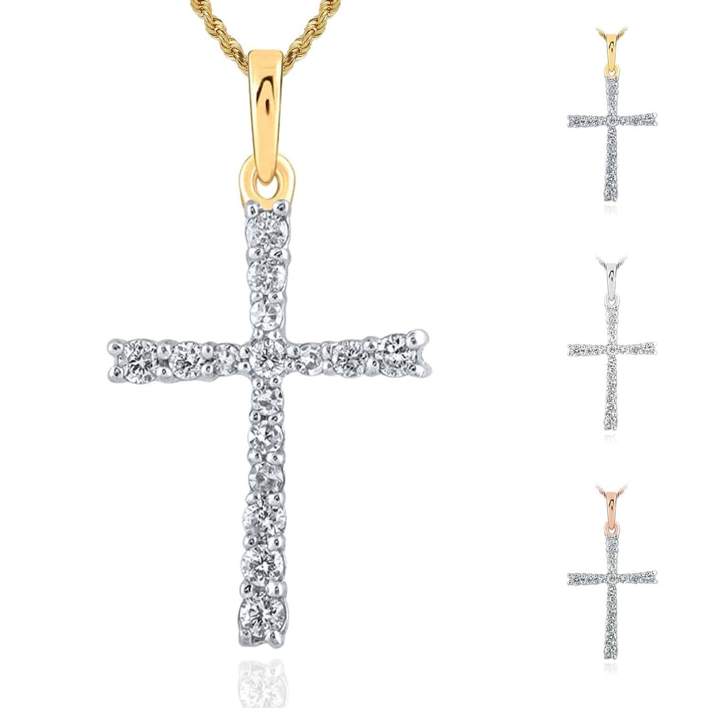 .16CTW Real Diamond 10K Gold Yellow White Rose Cross Pendant