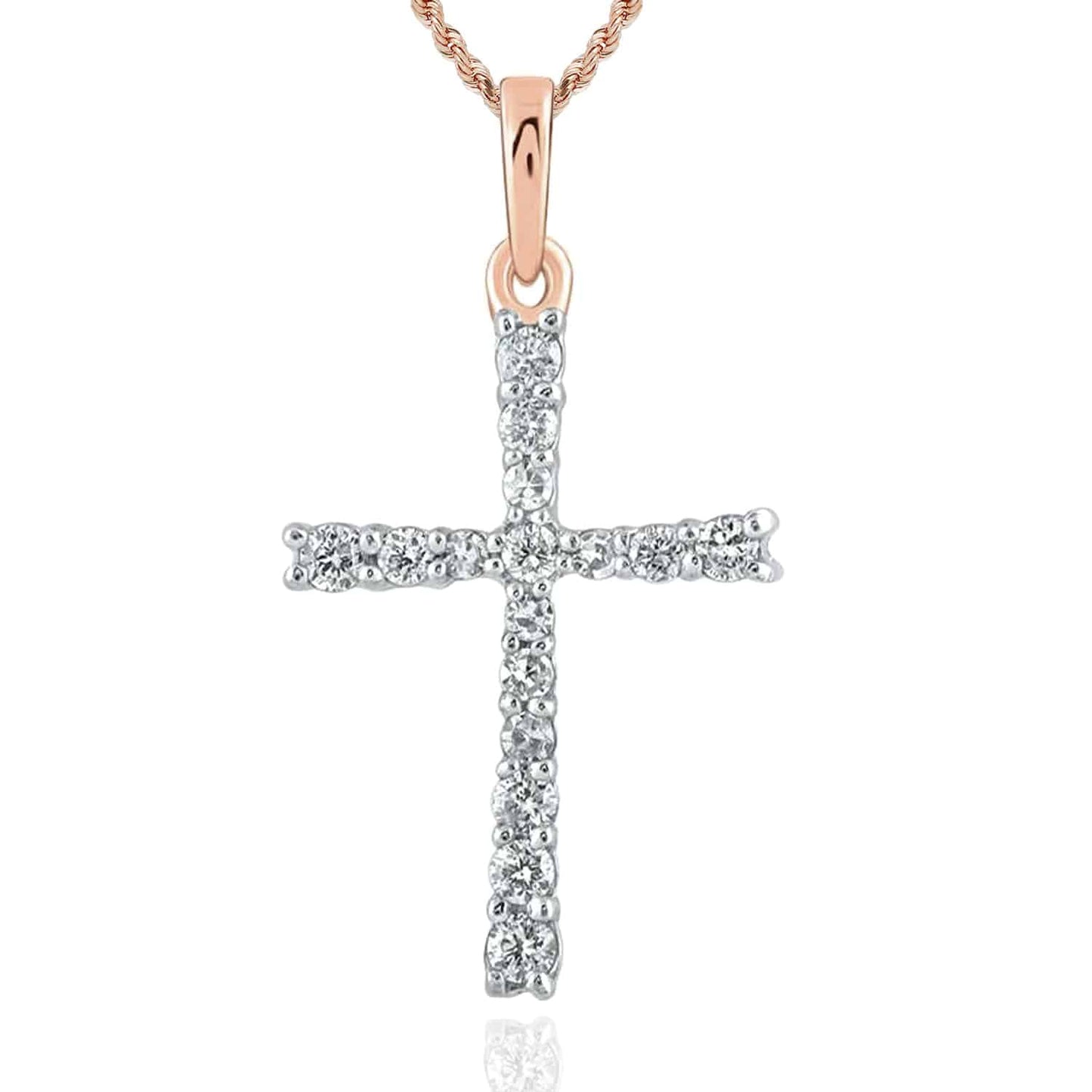 .16CTW Real Diamond 10K Gold Yellow White Rose Cross Pendant